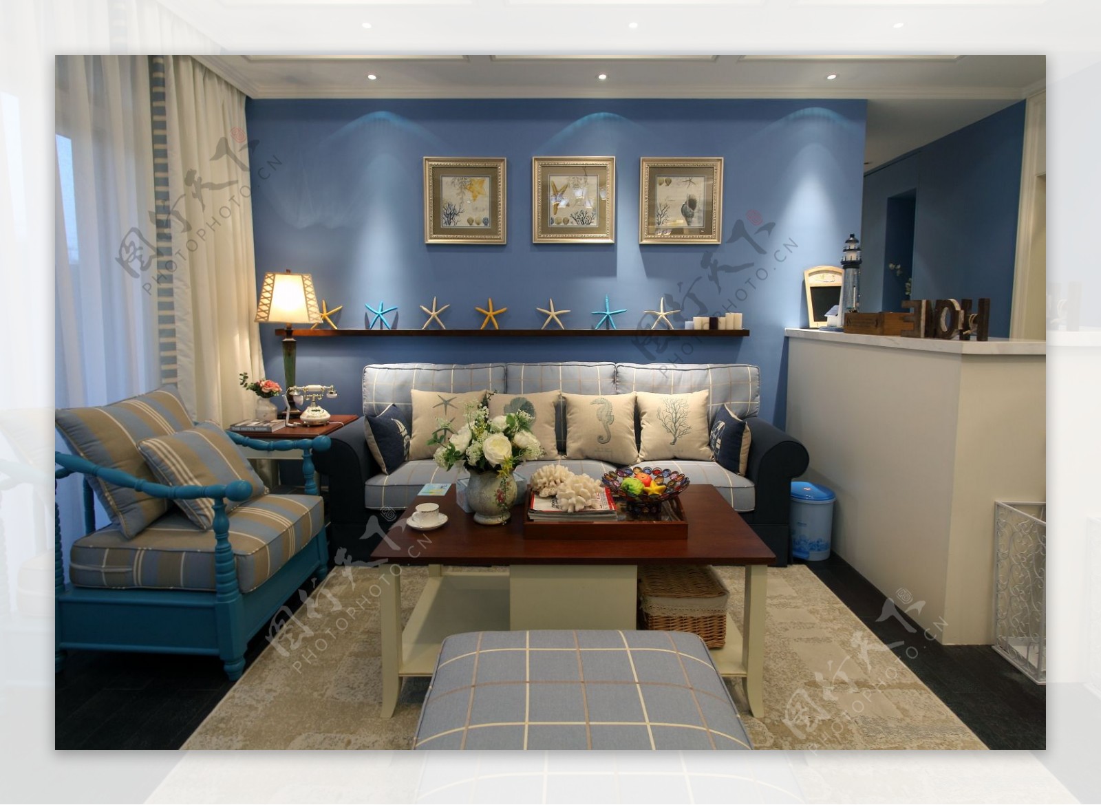 地中海蓝色凋客厅装修效果图