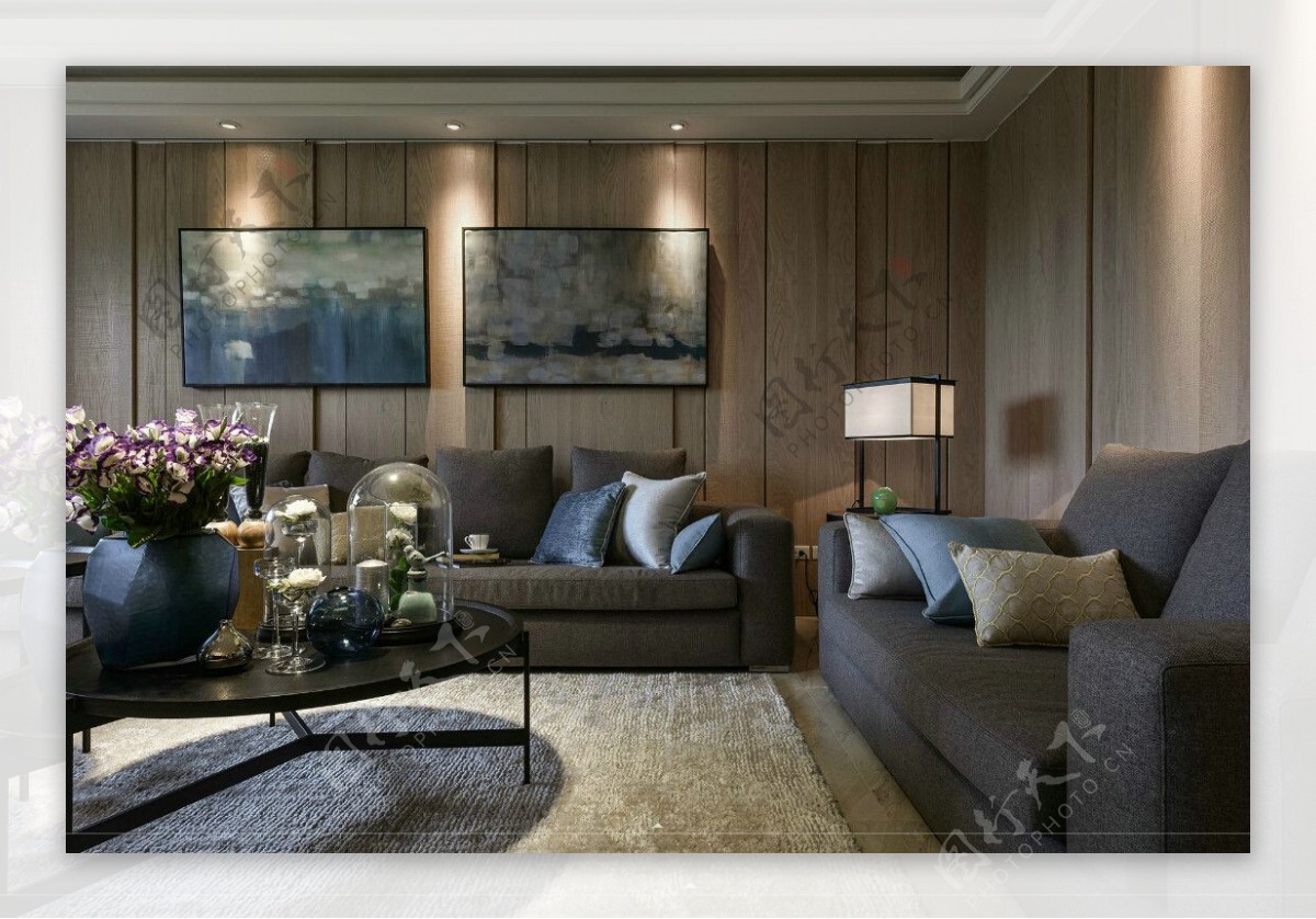现代简约室内客厅沙发背景墙效果图
