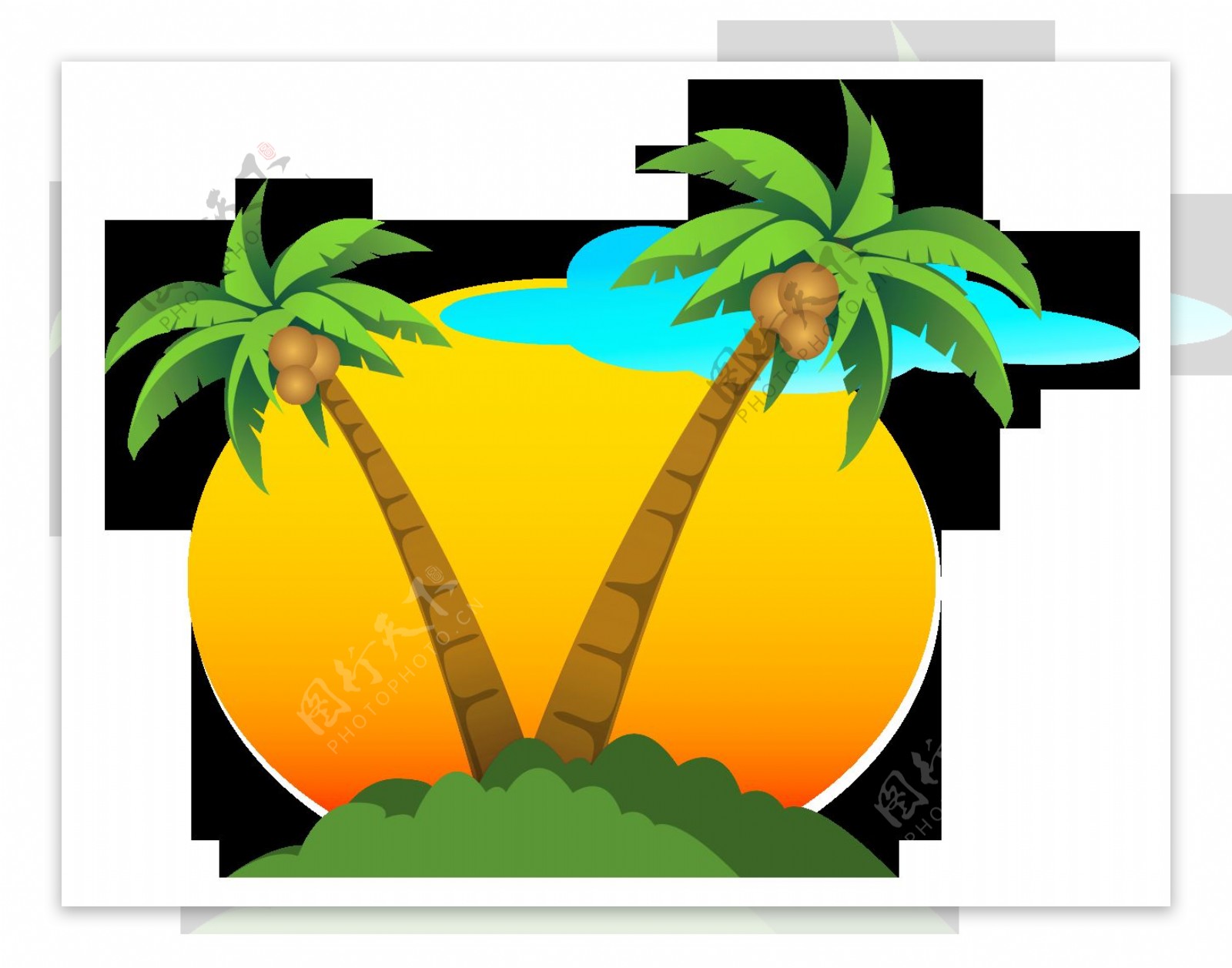 夏天海岛椰树太阳免抠png透明素材