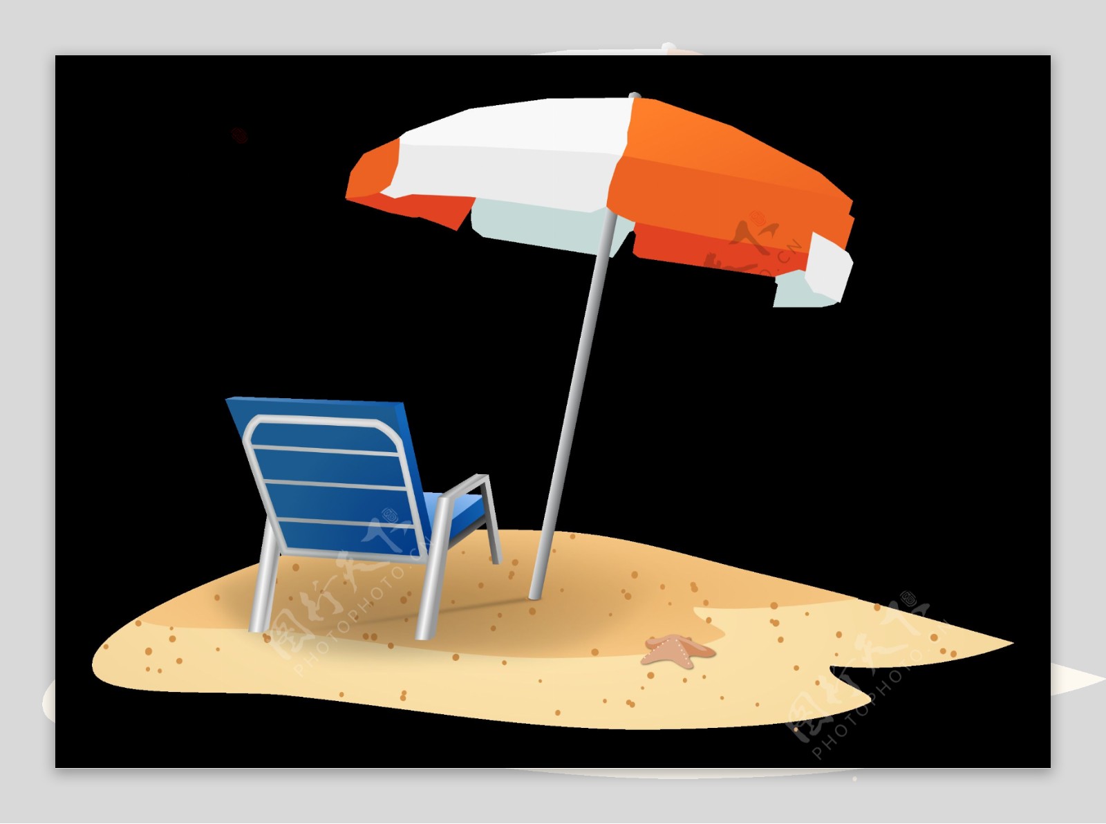 沙滩太阳伞躺椅免抠png透明素材