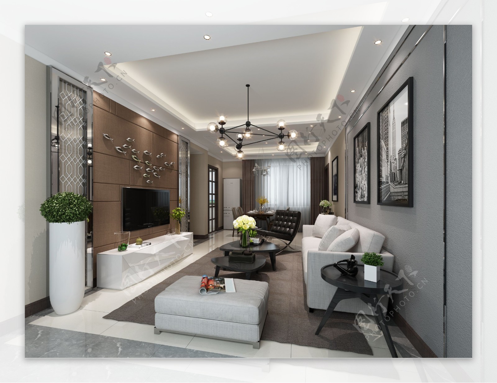 新中式简约质朴客厅沙发效果图