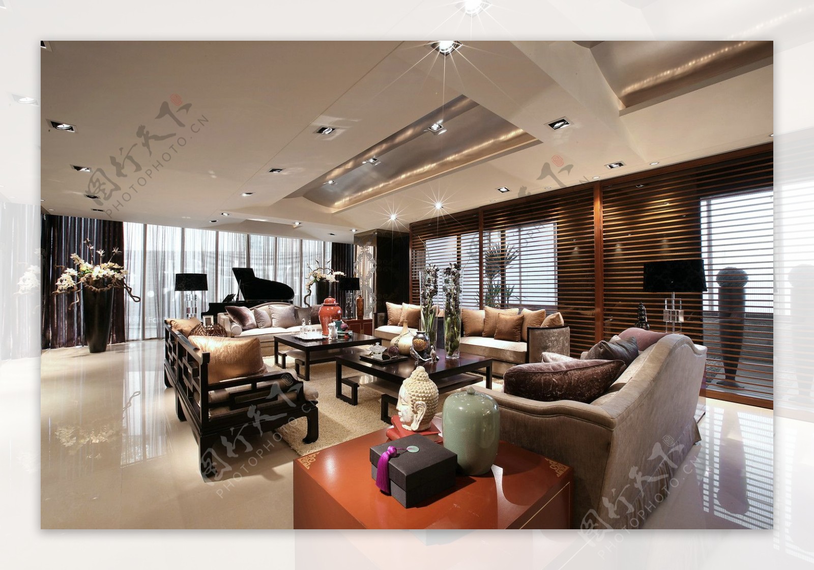 现代时尚风格客厅亮面方形茶几室内装修图