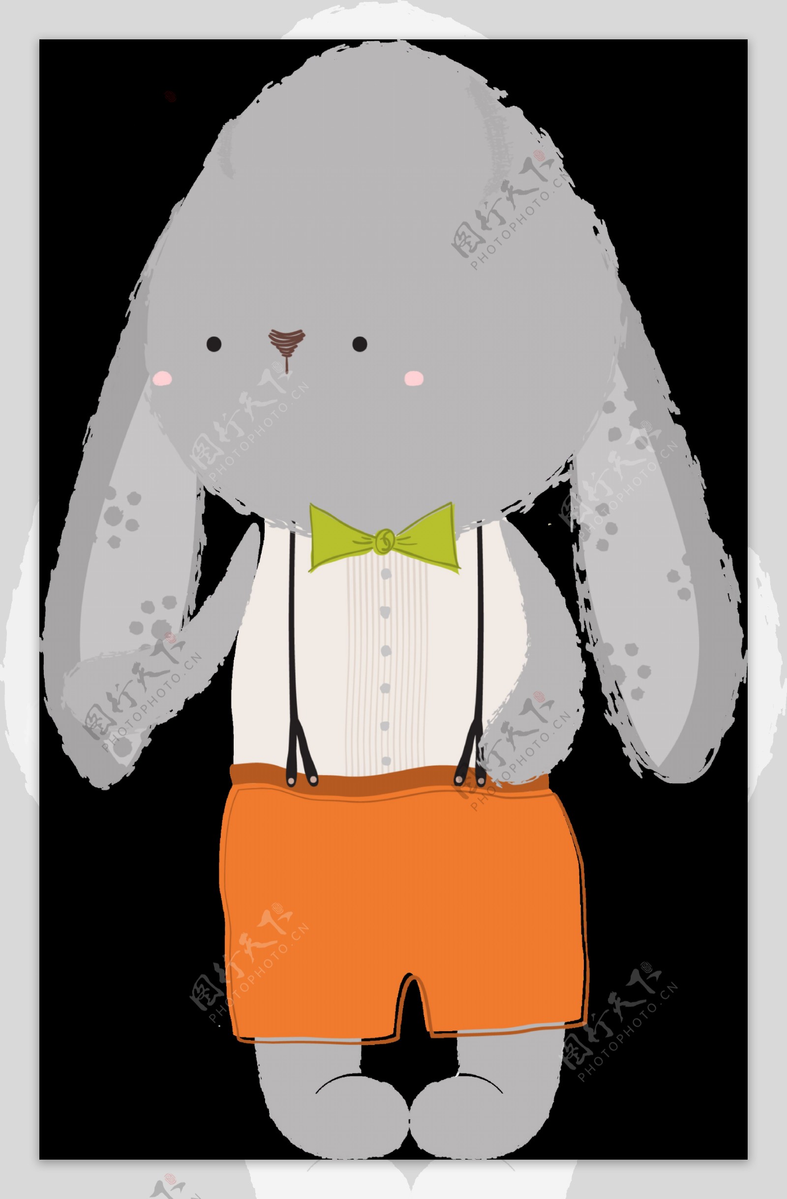 背带裤灰色兔子png透明素材