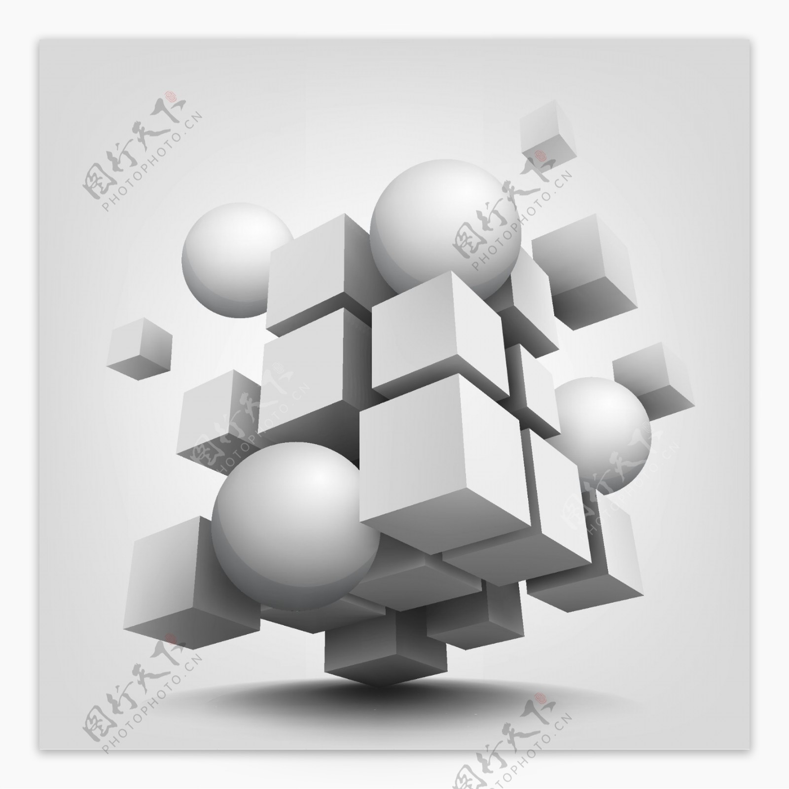 白色3D立体几何元素集合矢量素