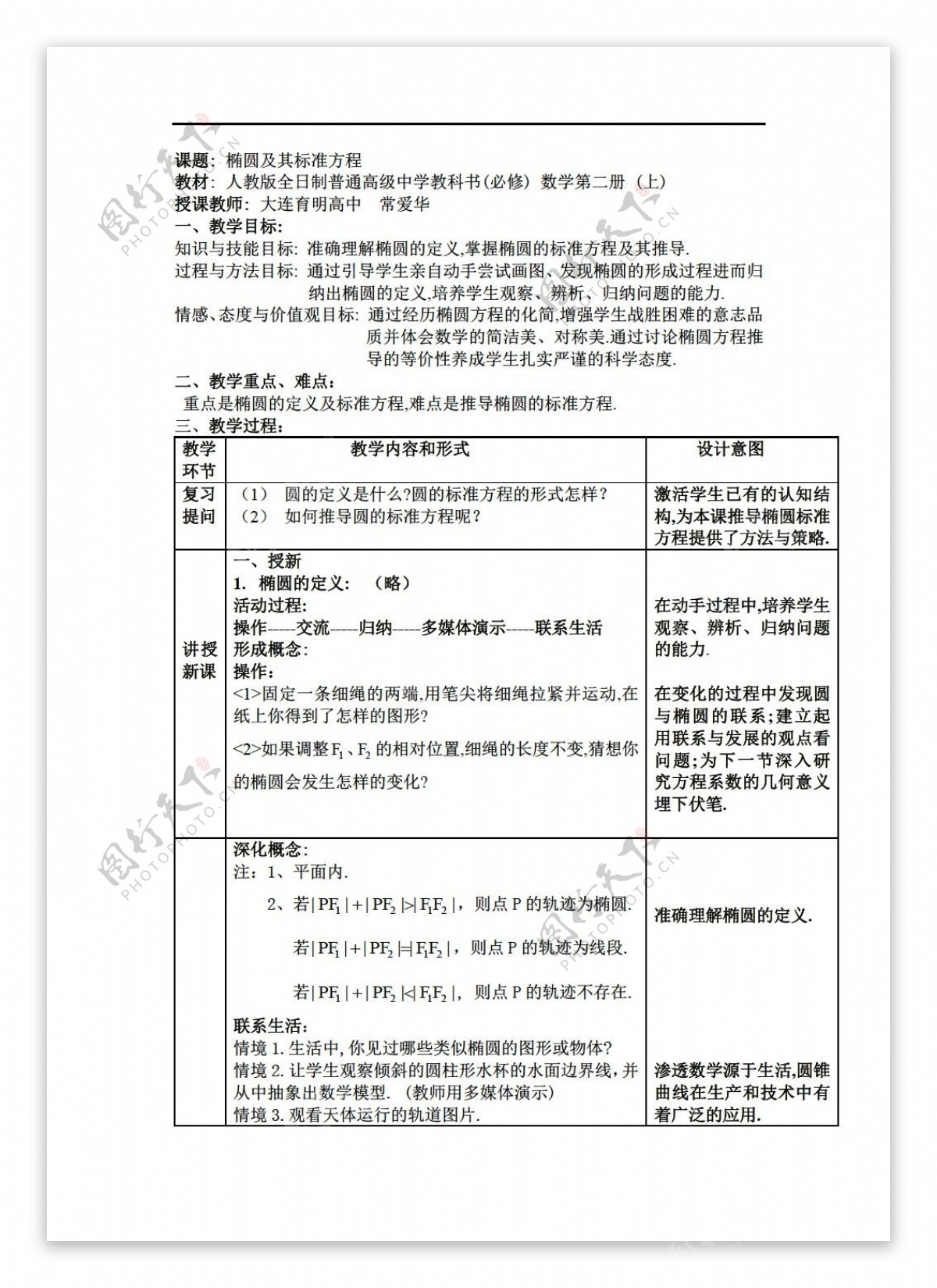 数学人教新课标A版辽宁椭圆及其标准方程常爱华