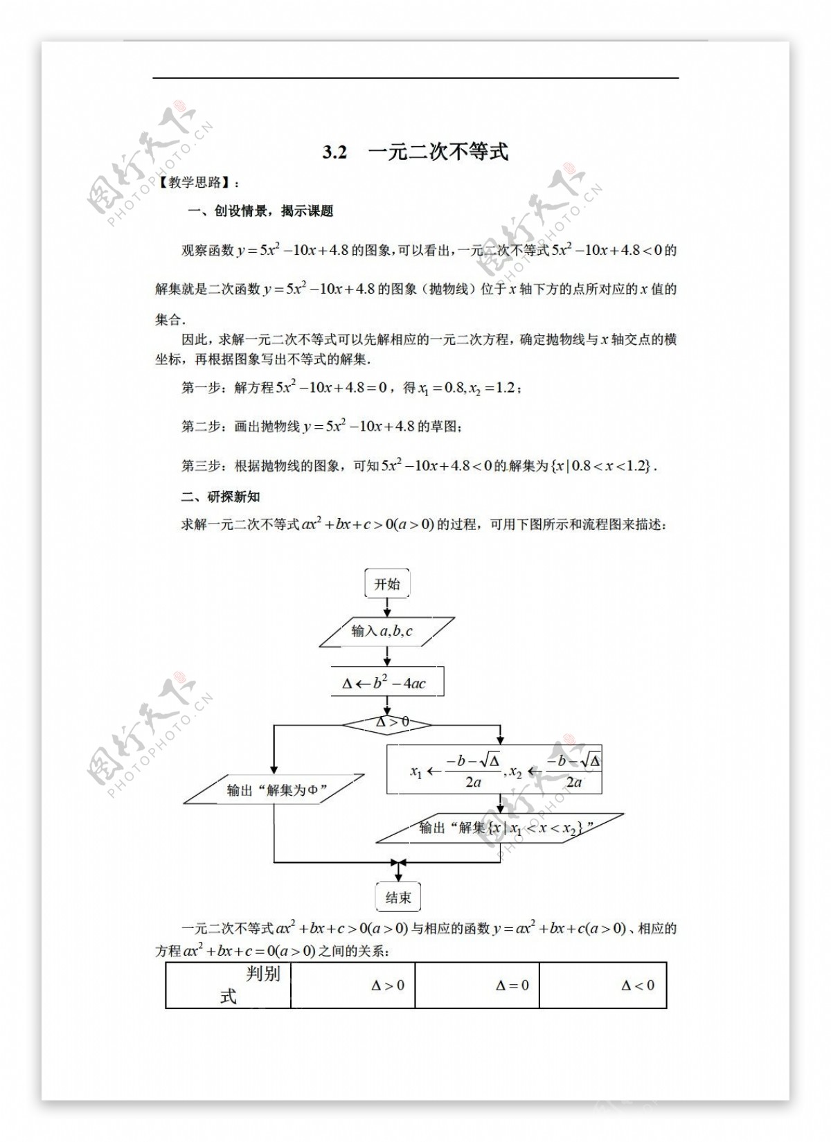 数学苏教版必修五教案3.2一元二次不等式教案