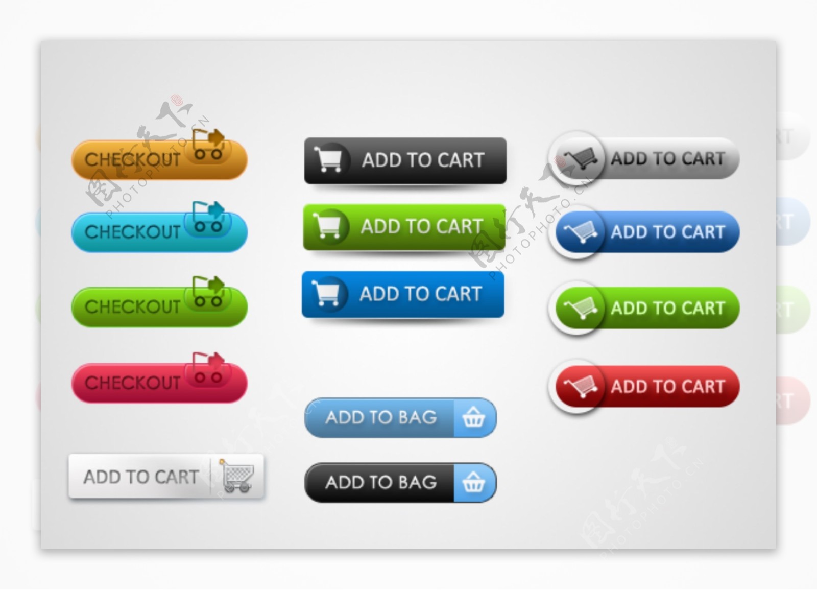 各种格式的彩色购物车下载网页按钮素材