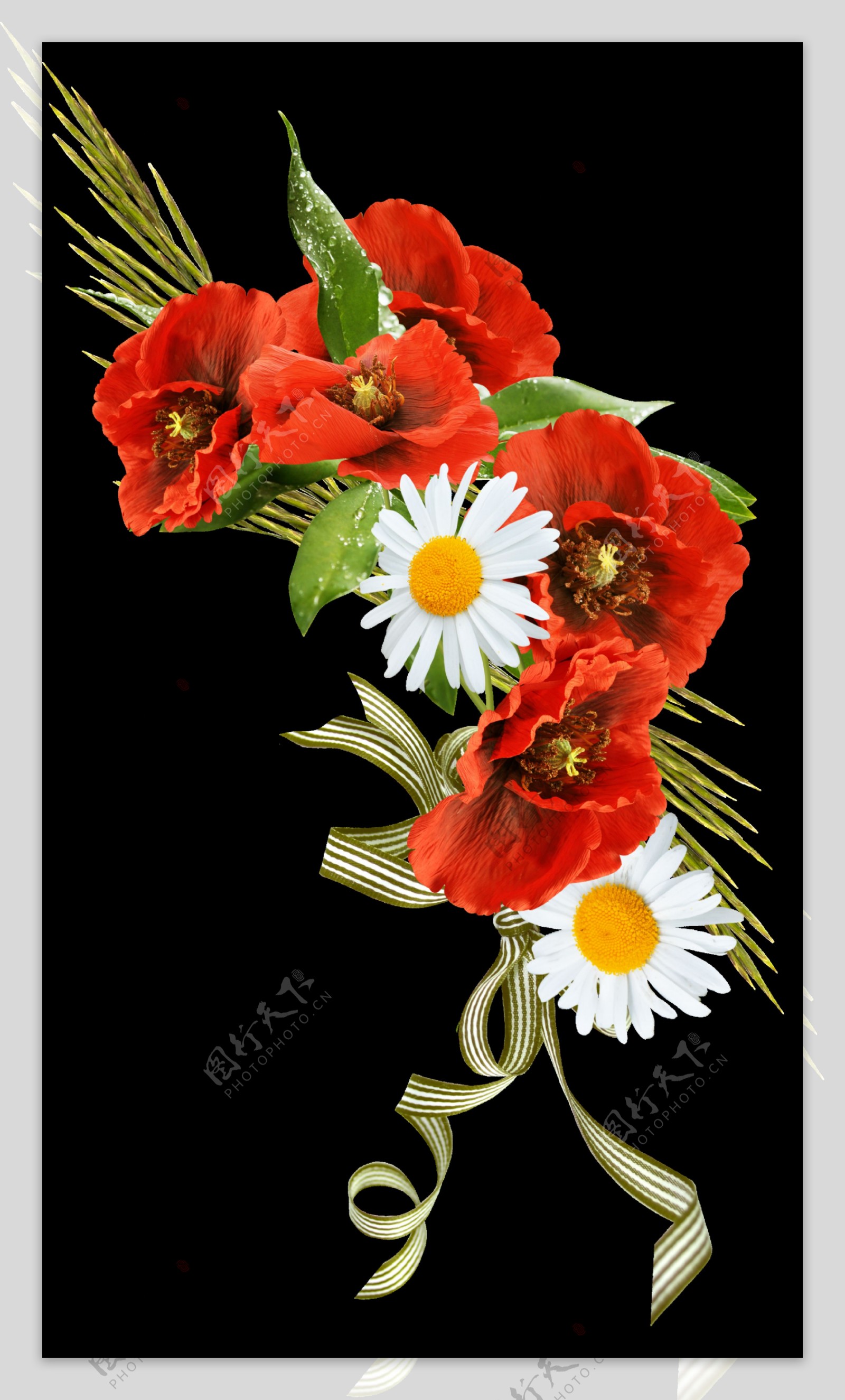 时尚手绘逼真花卉花束png透明素材