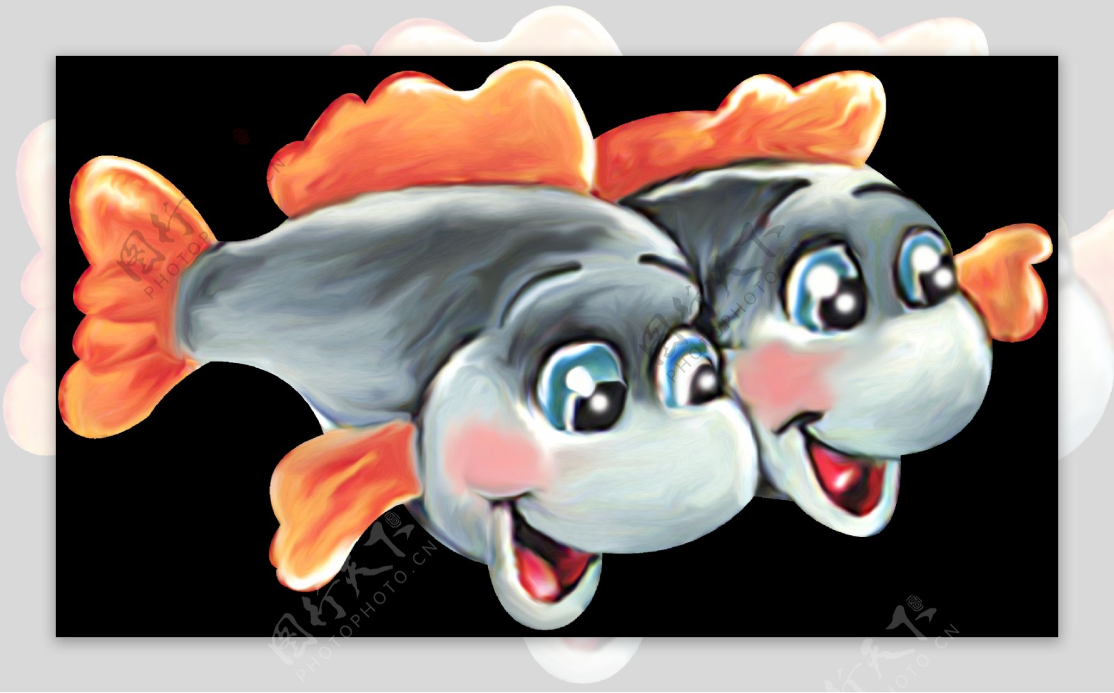 可爱彩绘卡通两条鱼png透明素材9