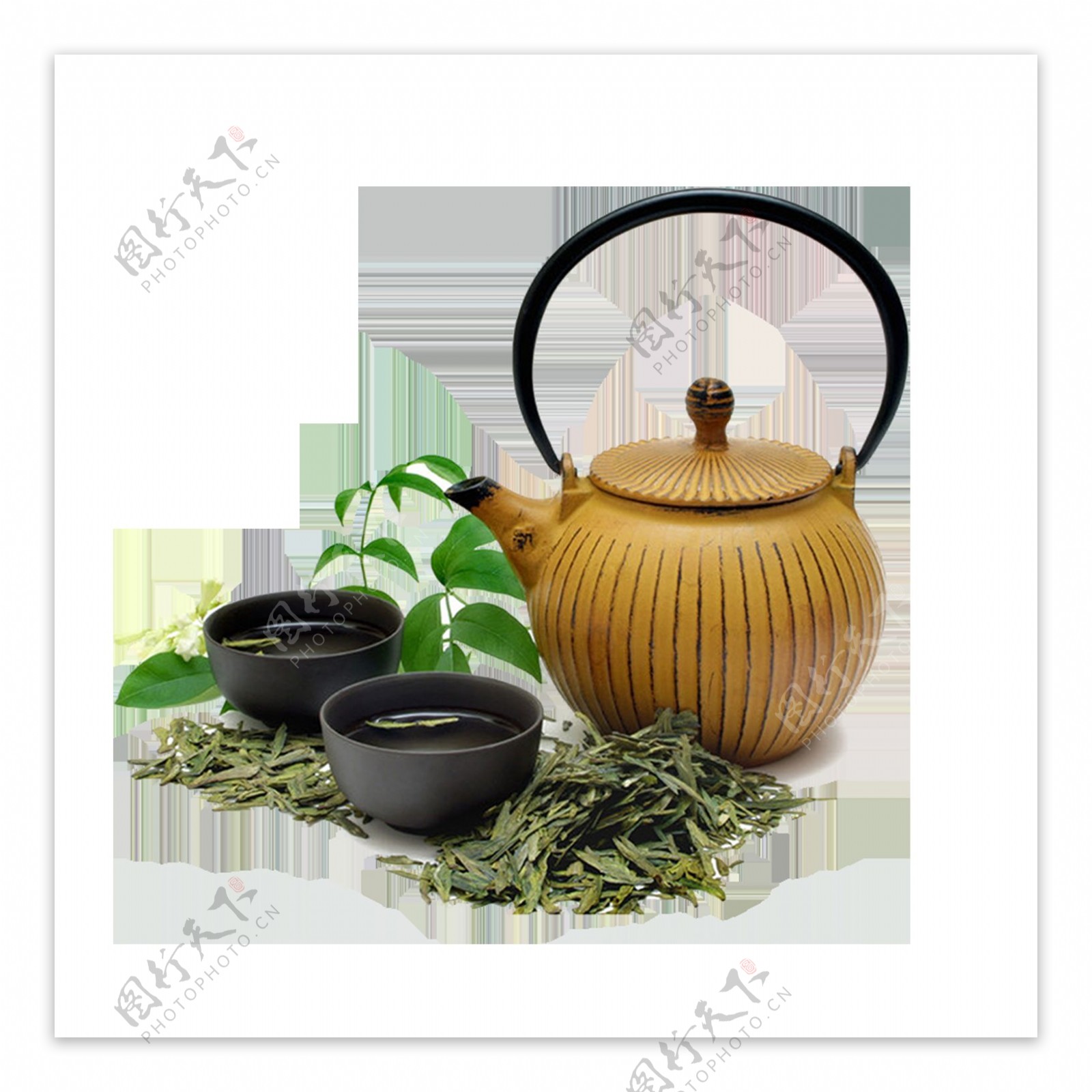 茶壶茶叶绿叶元素