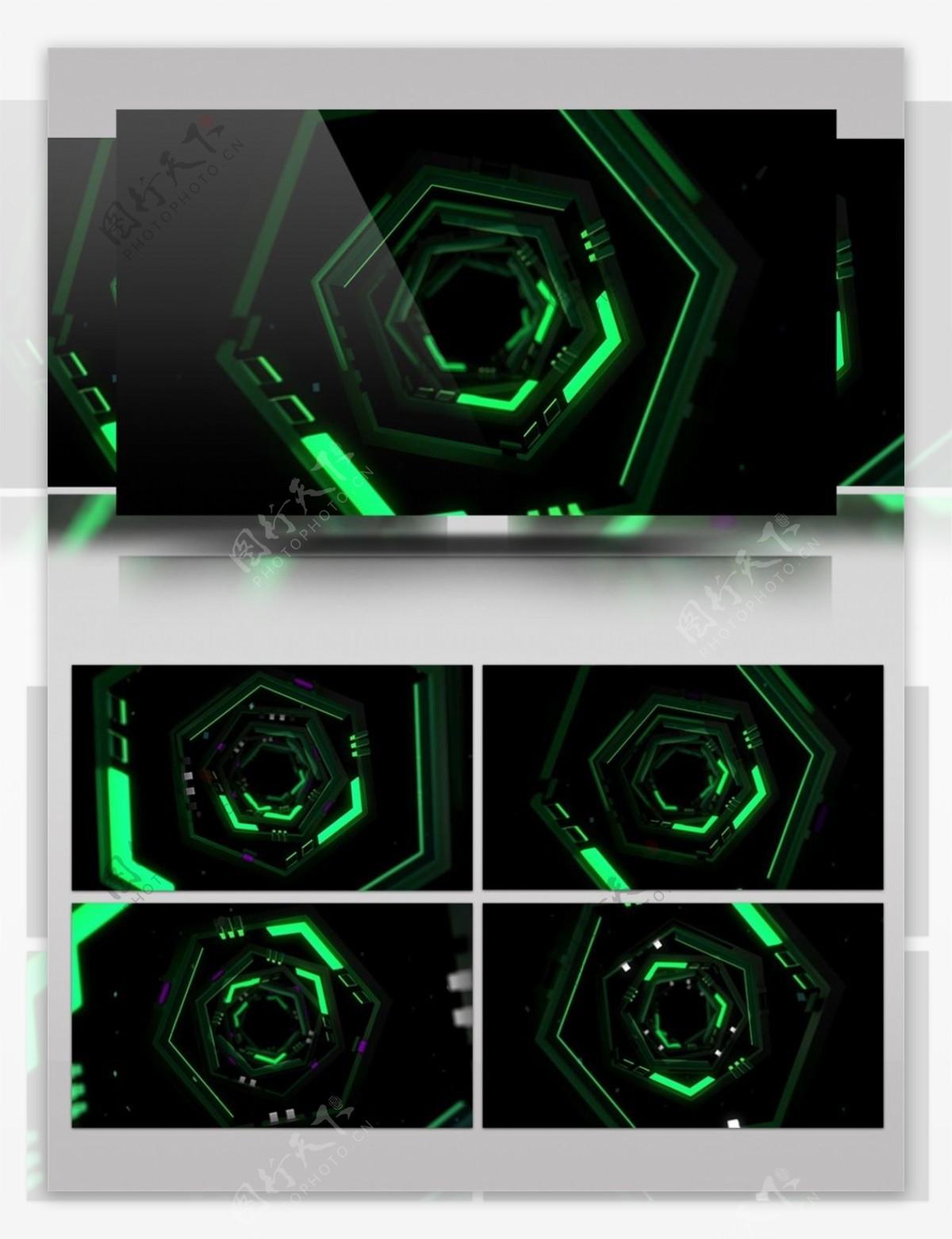 绿色灯光六边形通道视频素材