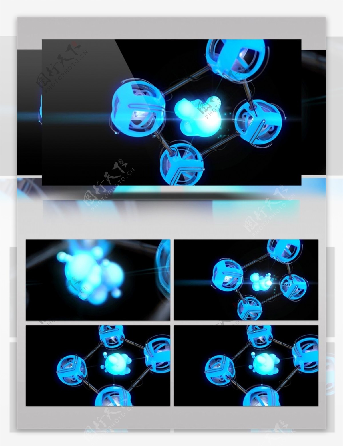 蓝色分子结构放大展示视频素材