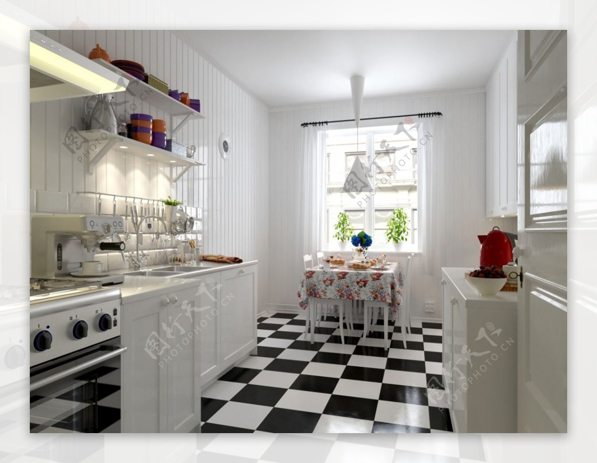 2018年黑白撞色厨房餐厅一体室内设计