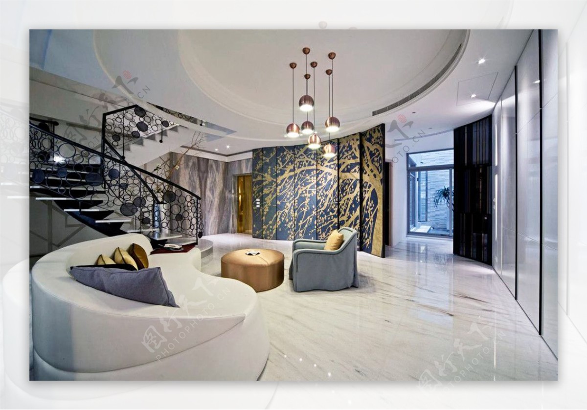 现代时尚客厅弧形沙发室内装修效果图