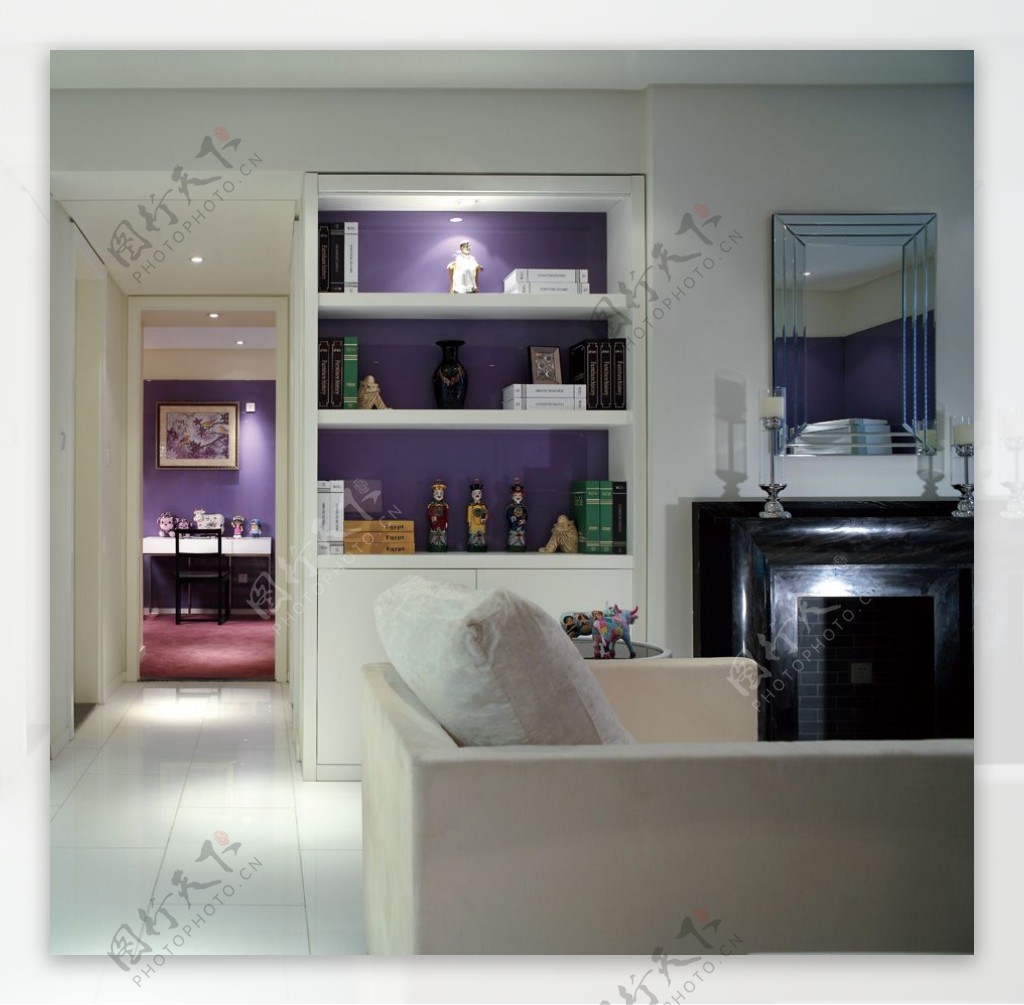 现代时尚浪漫客厅紫色背景墙室内装修效果图