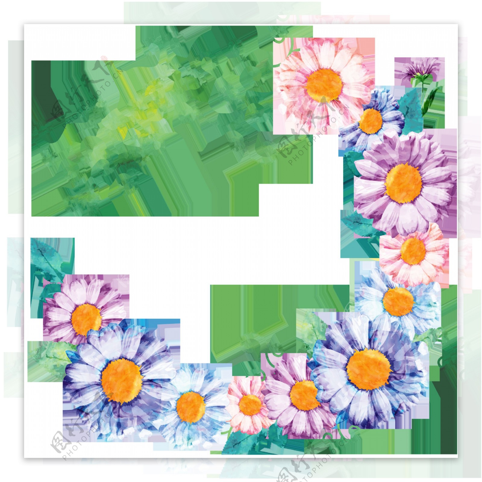 丰富色彩花卉卡通水彩透明素材