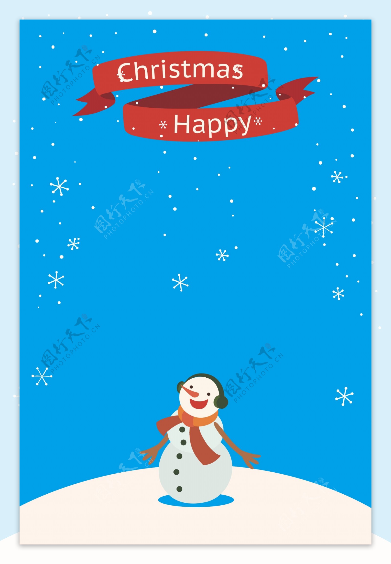 圣诞快乐雪人雪花海报背景素材