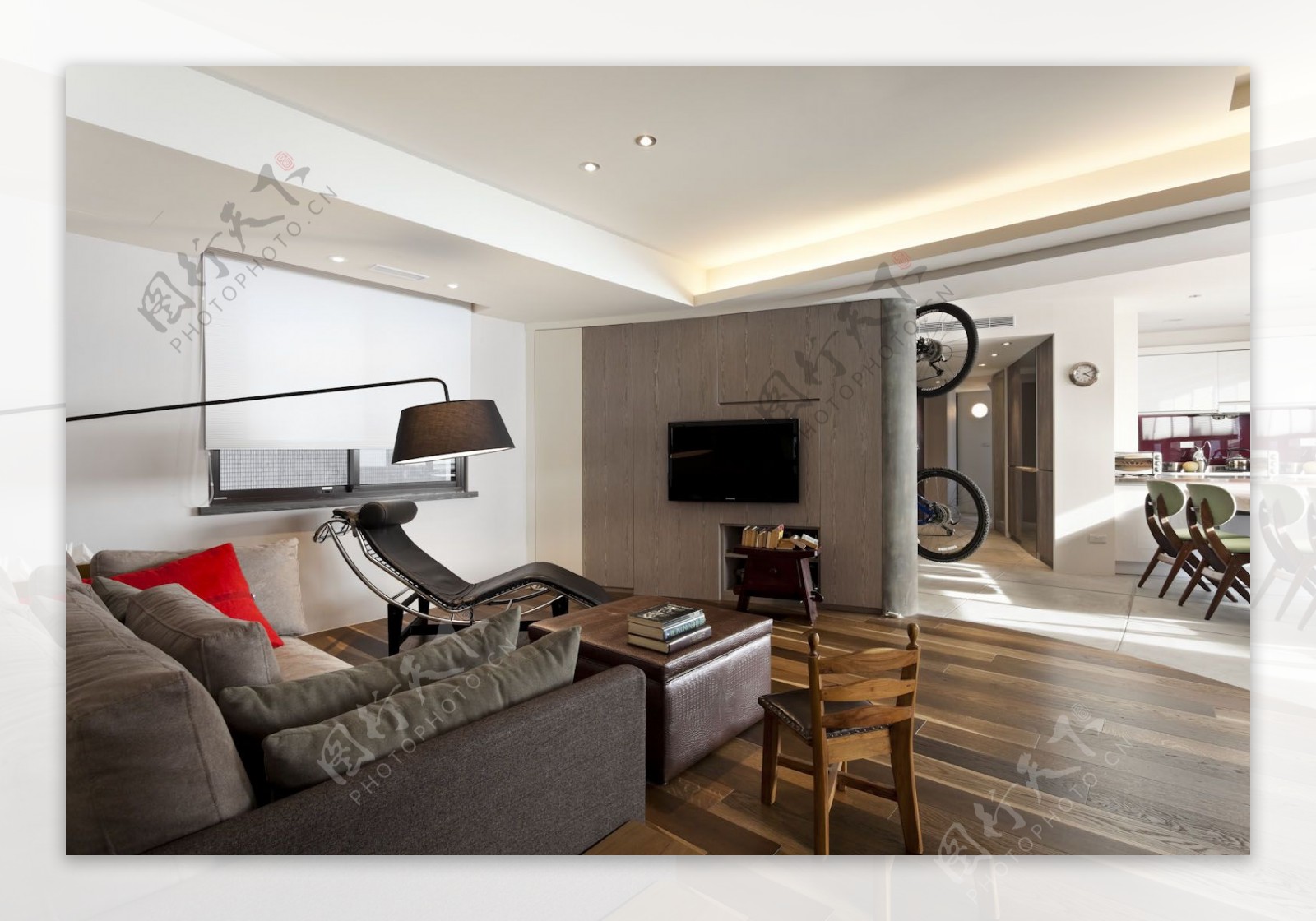 北欧清新客厅木地板室内装修JPEG效果图