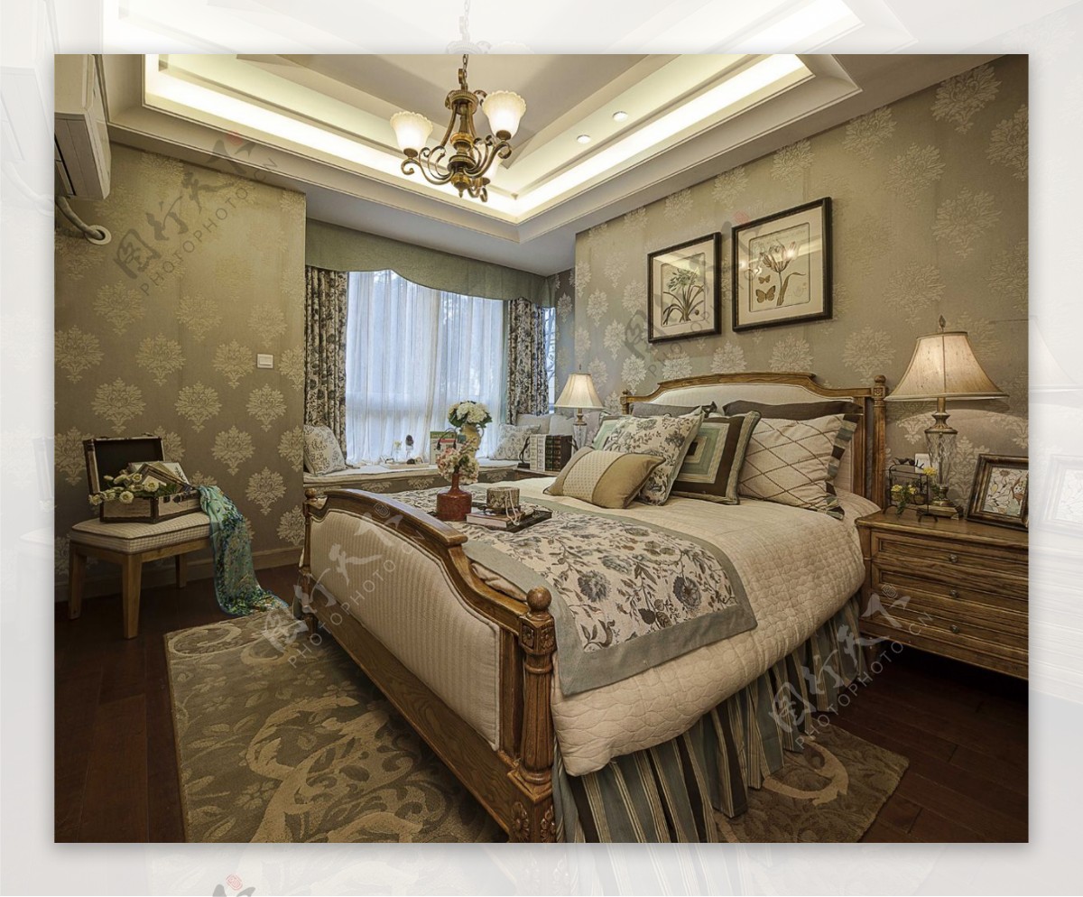 欧式时尚卧室褐色吊灯室内装修效果图
