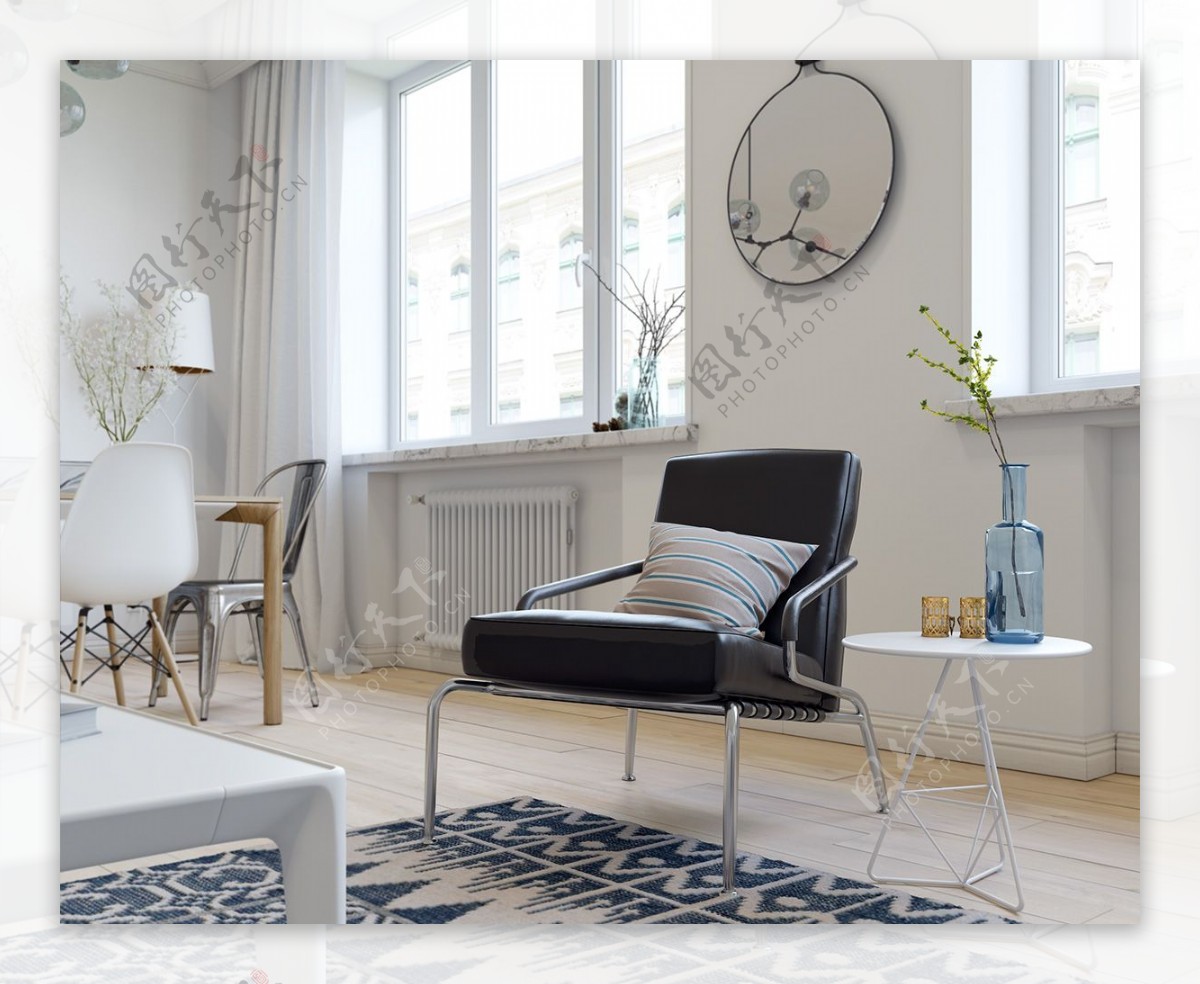 现代时尚客厅白色窗帘室内装修效果图