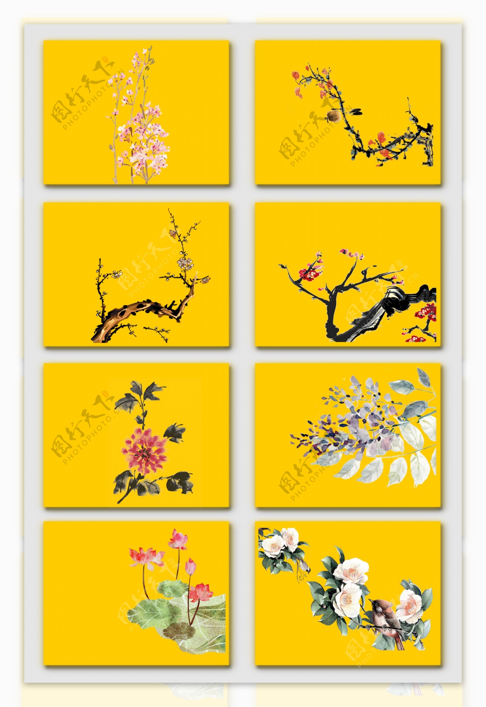 免抠中国水墨画花卉植物