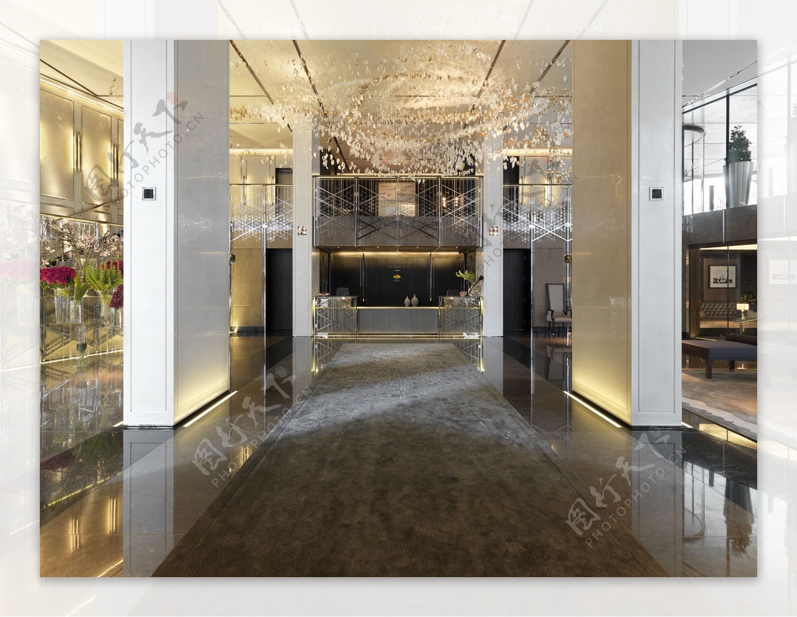 现代时尚客厅走廊白色碎花吊灯室内装修图
