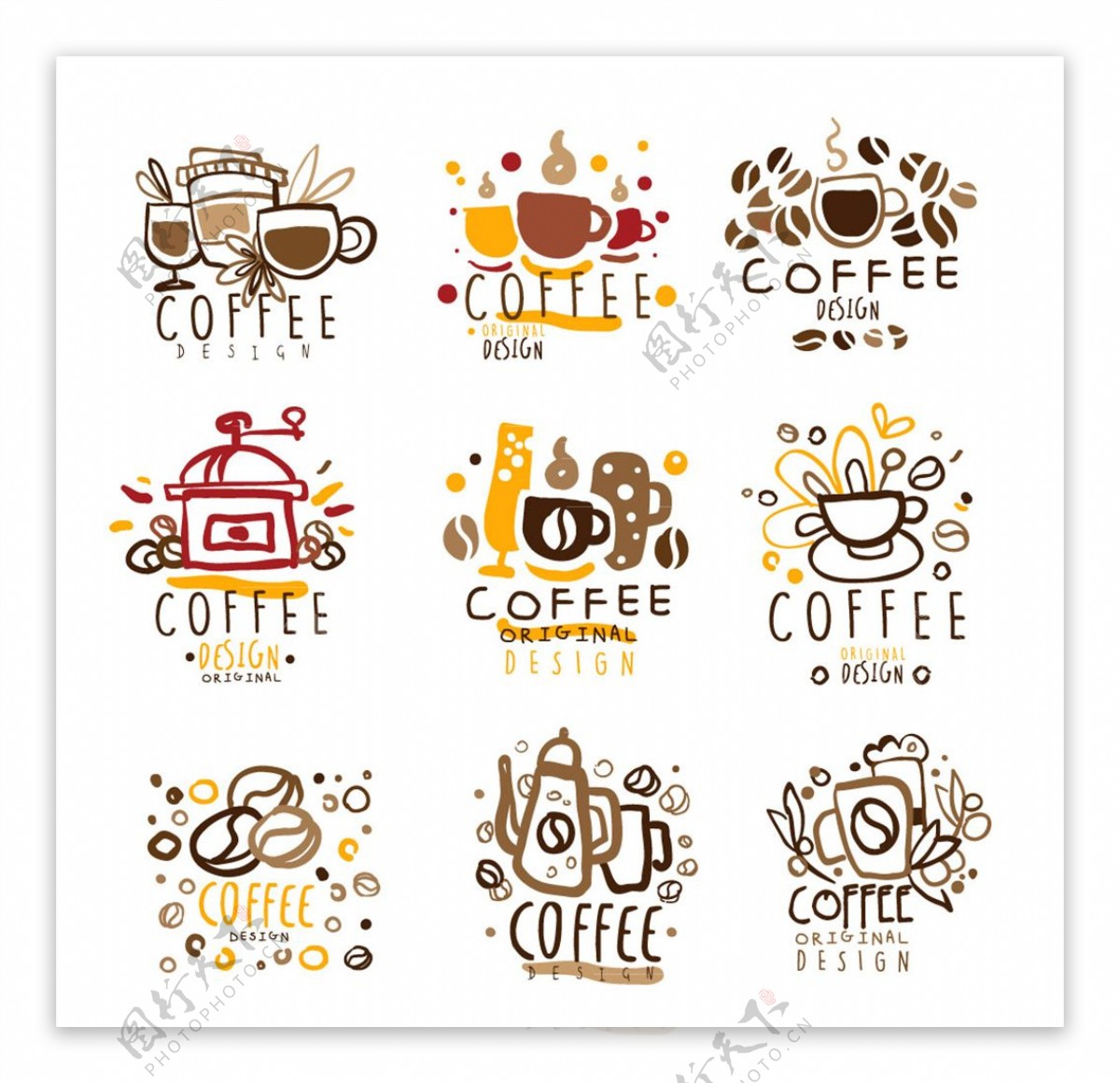 9款彩绘咖啡标志矢量素材