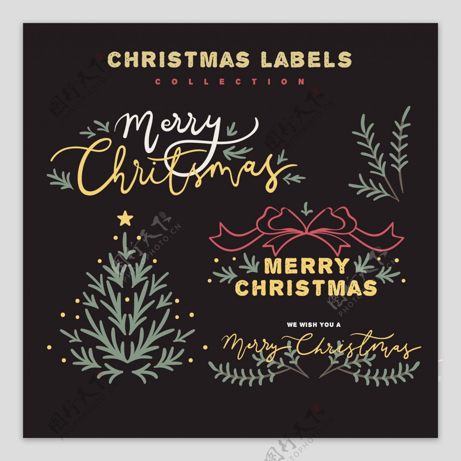 彩色圣诞标签设计元素