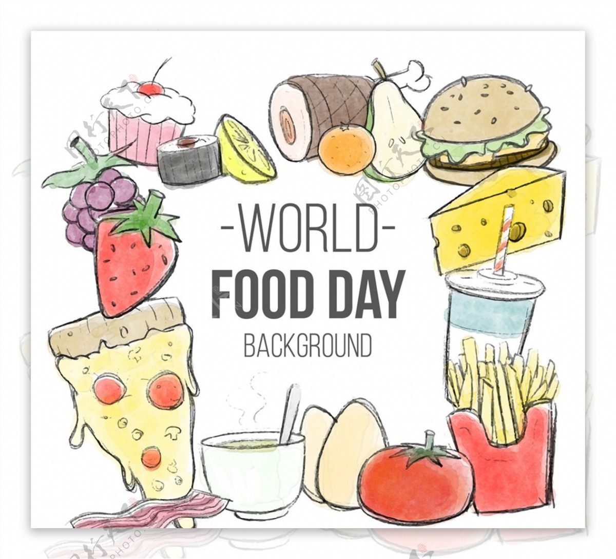 彩绘世界粮食日食物插画矢量素材