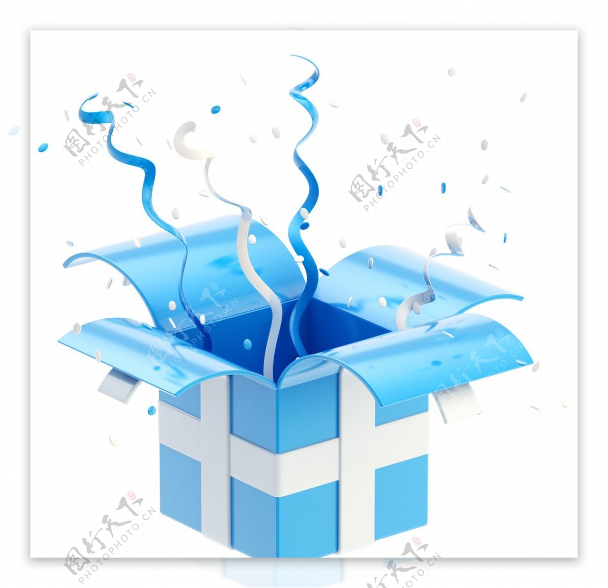 蓝色礼物盒的礼花丝带