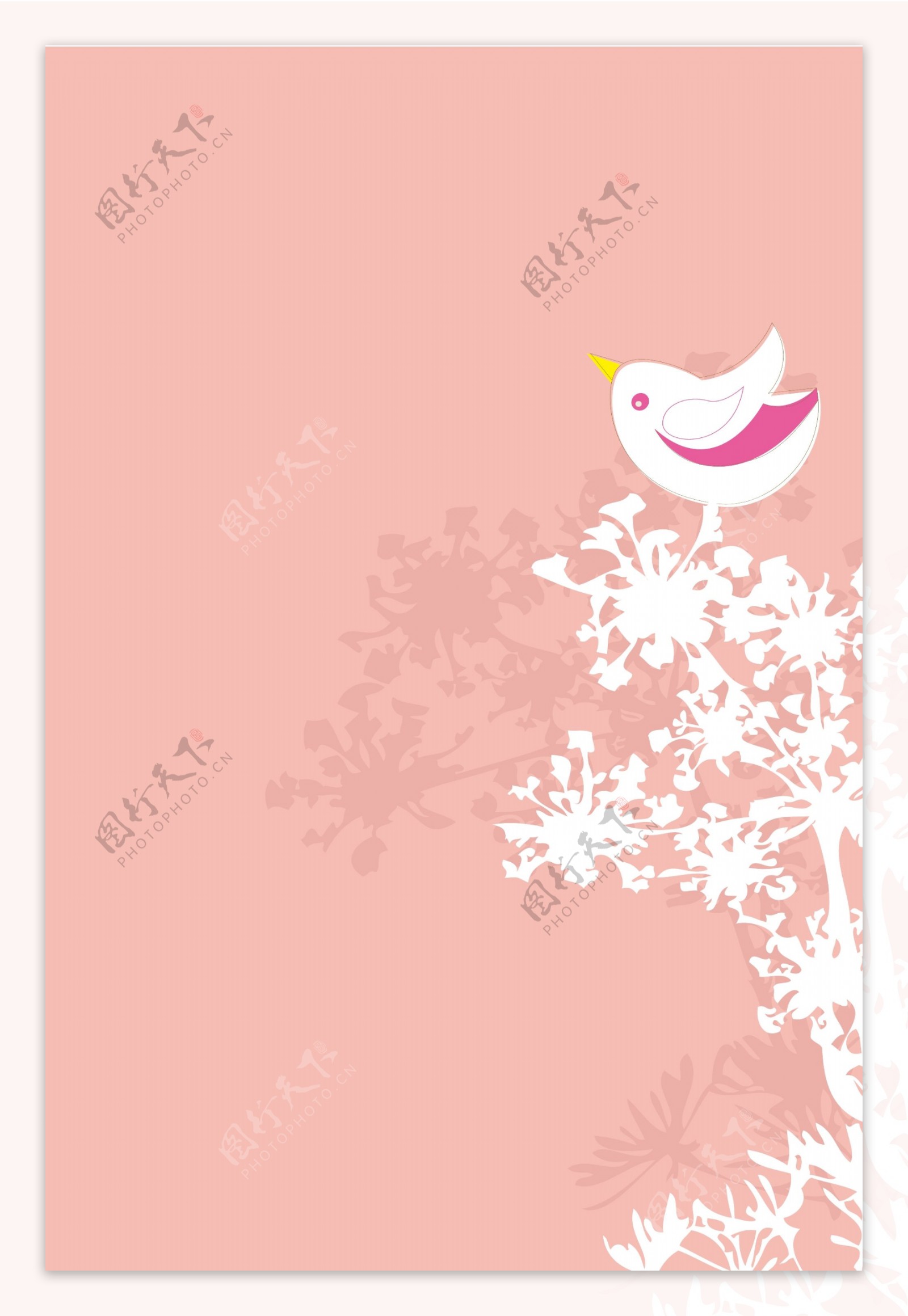 白树小鸟粉色广告背景