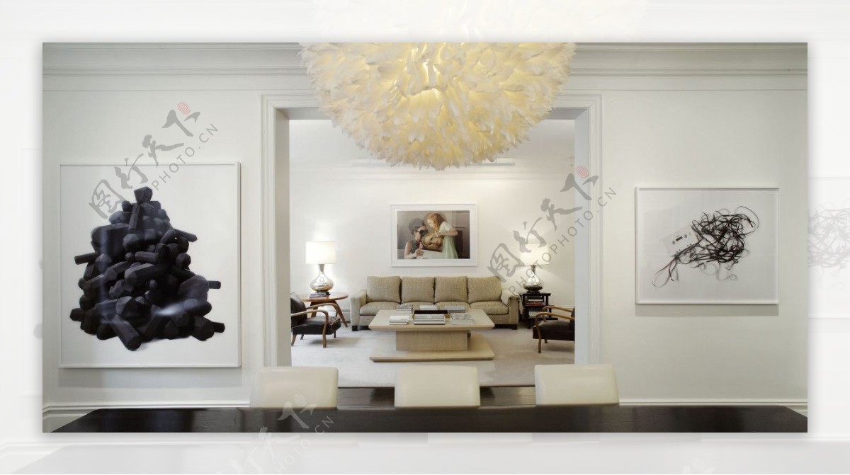 现代时尚客厅白色背景墙室内装修效果图