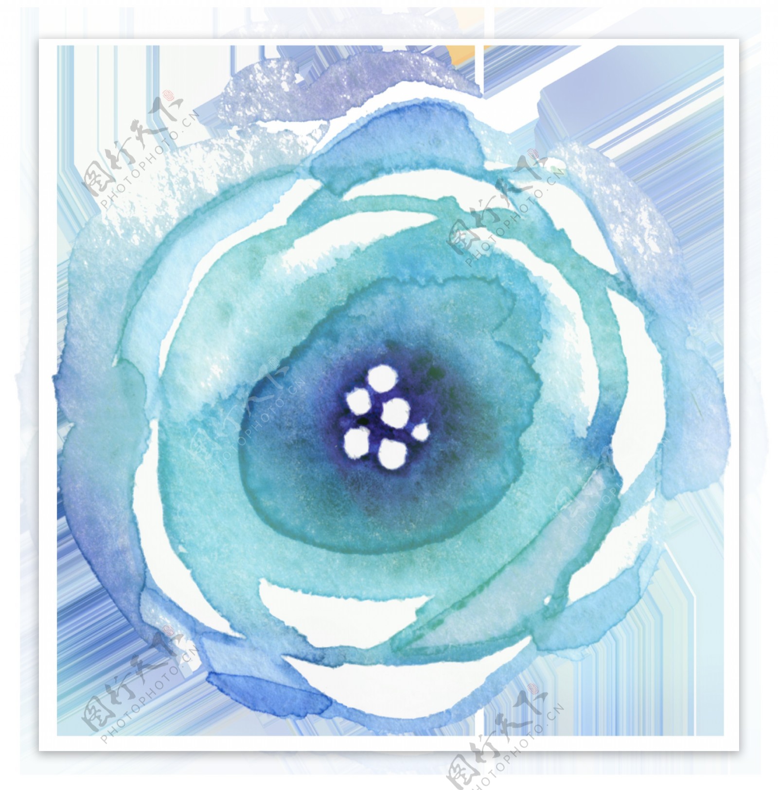 蓝色水墨花卉透明装饰素材