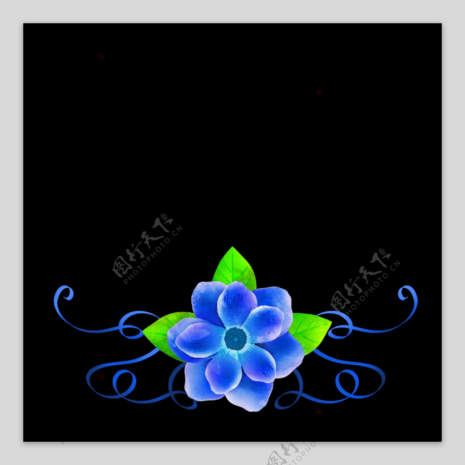 手绘深蓝色花朵png透明素材