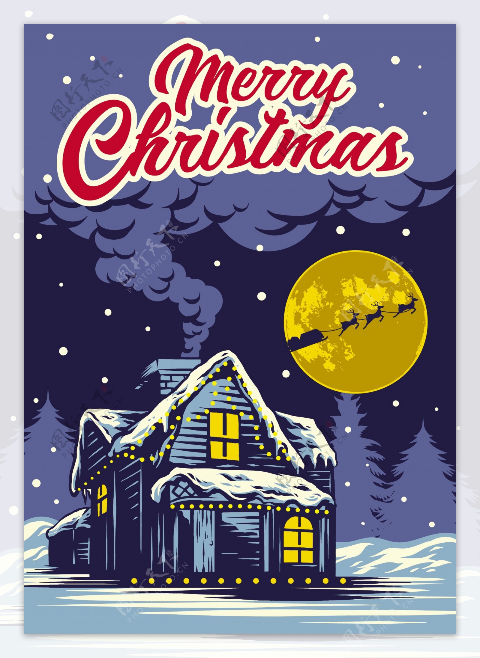 圣诞贺卡带夜背景矢量海报