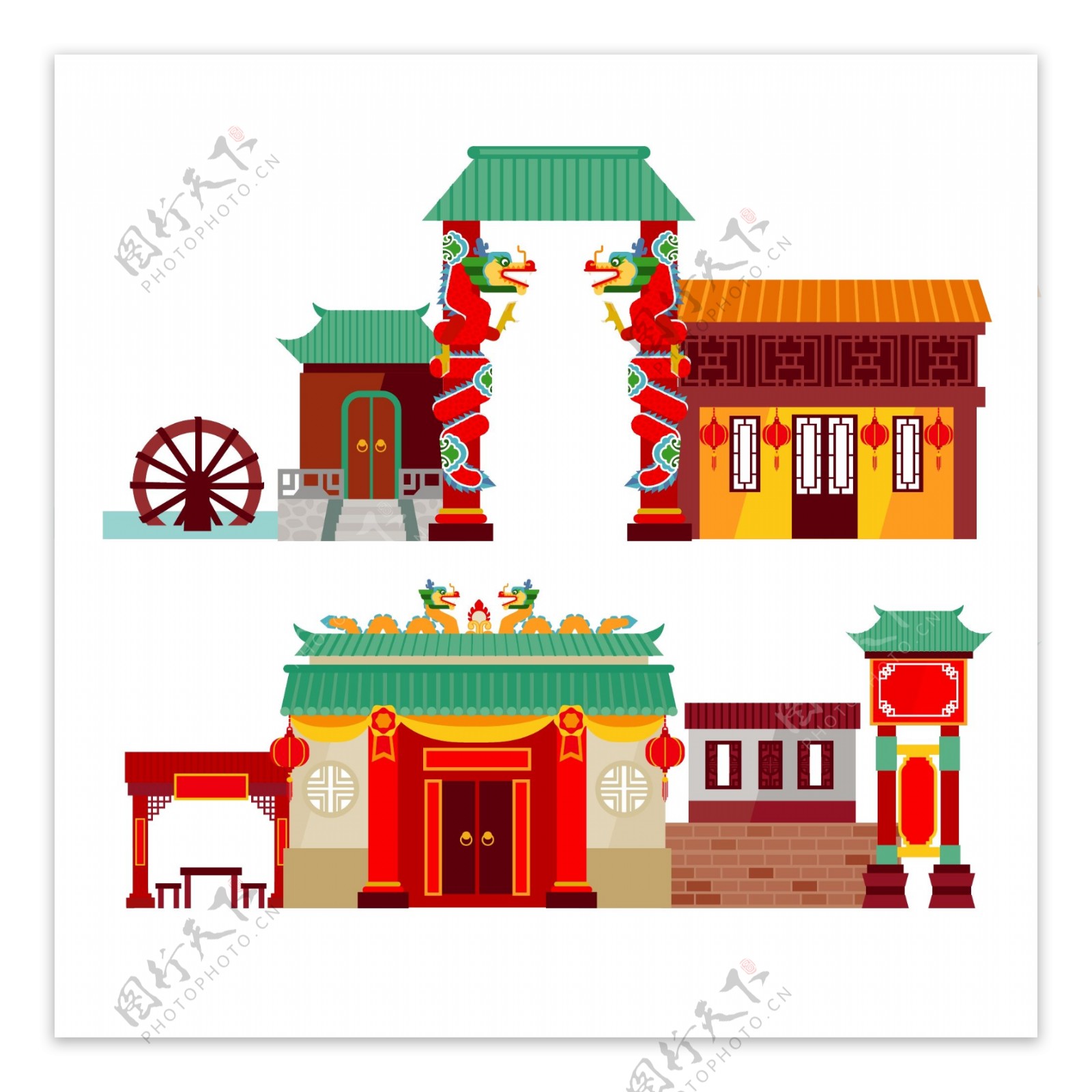 中式传统牌坊建筑插画