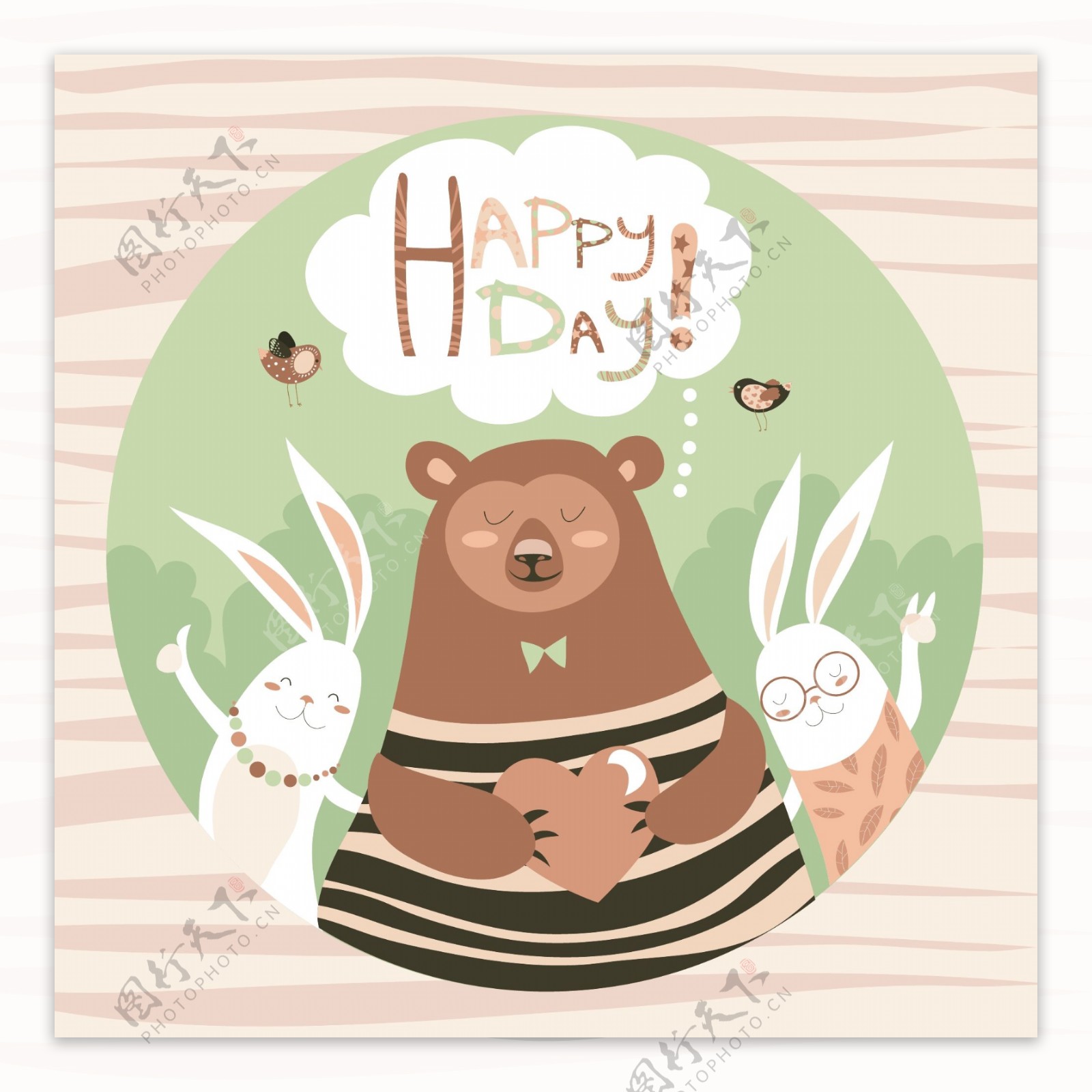 可爱小熊和兔子朋友矢量插画