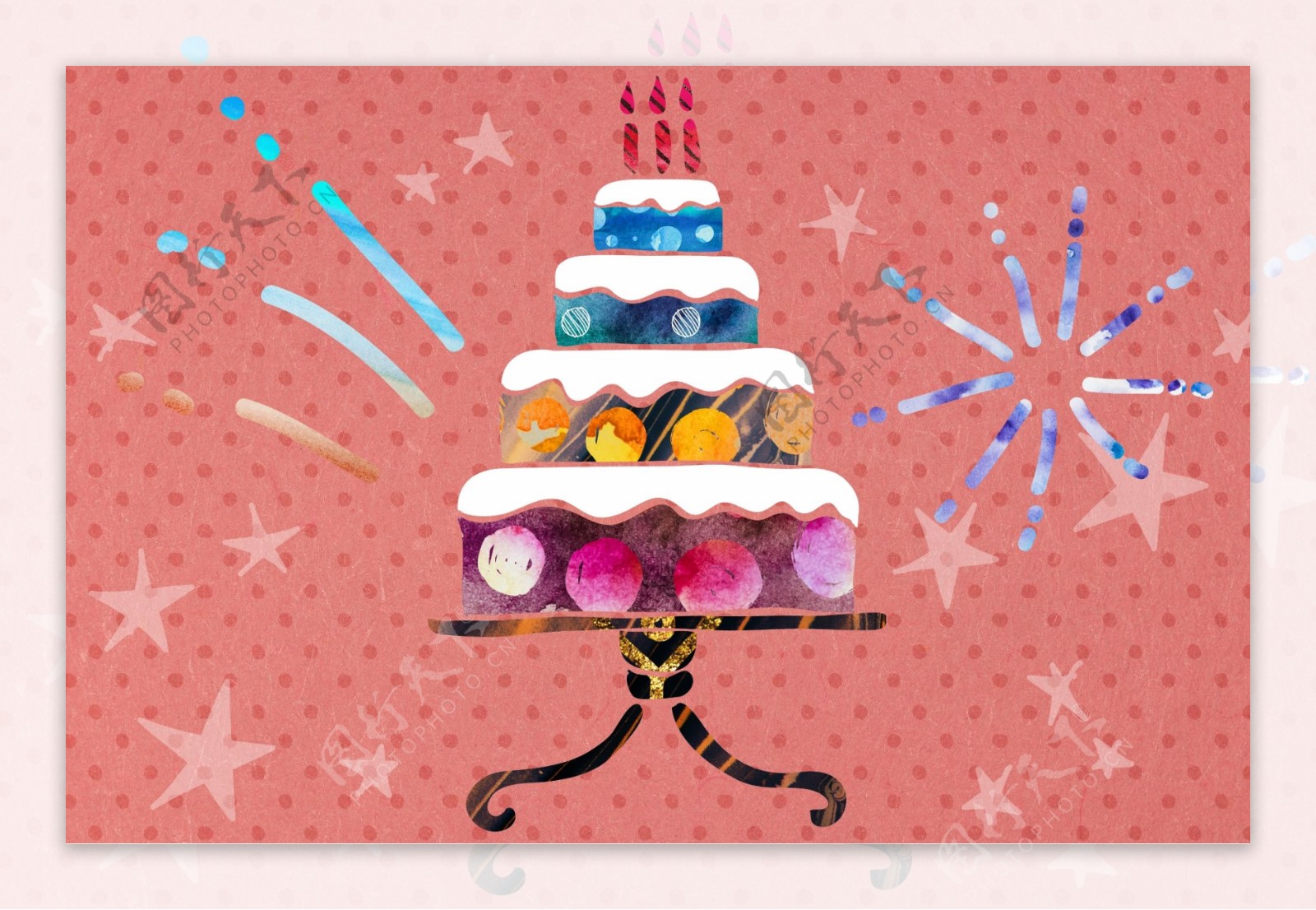 色彩缤纷鲜艳的蛋糕装饰画PSD模板