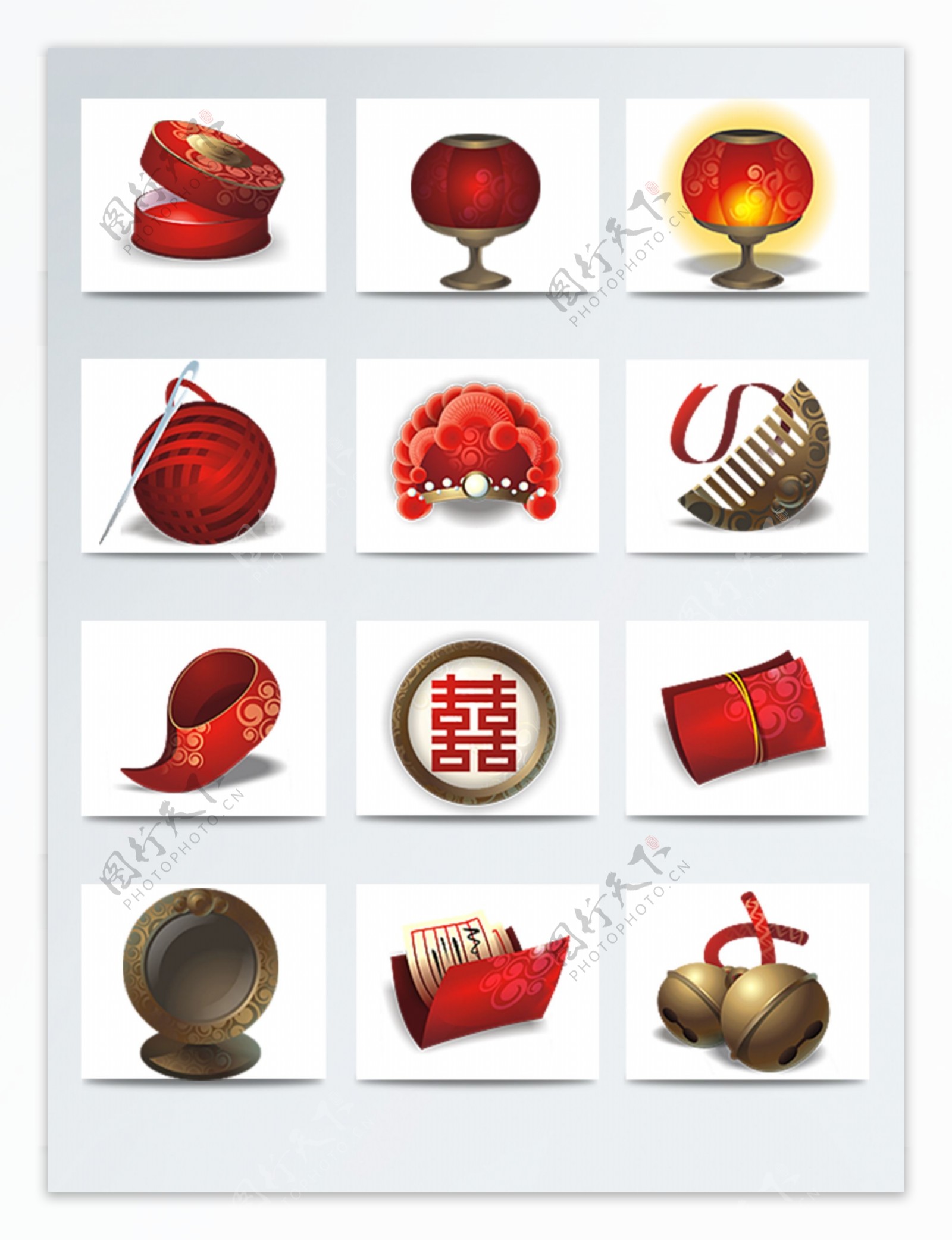 中国古典红色喜庆用品图标元素