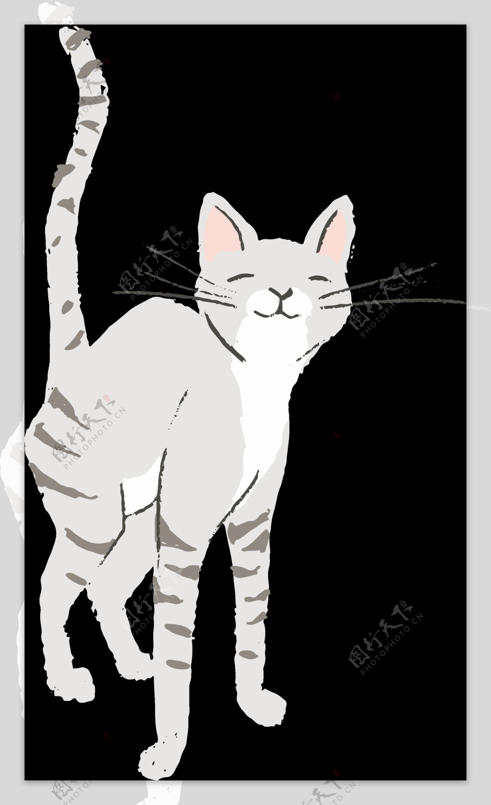 浅灰色怂腰微笑的猫透明猫咪素材
