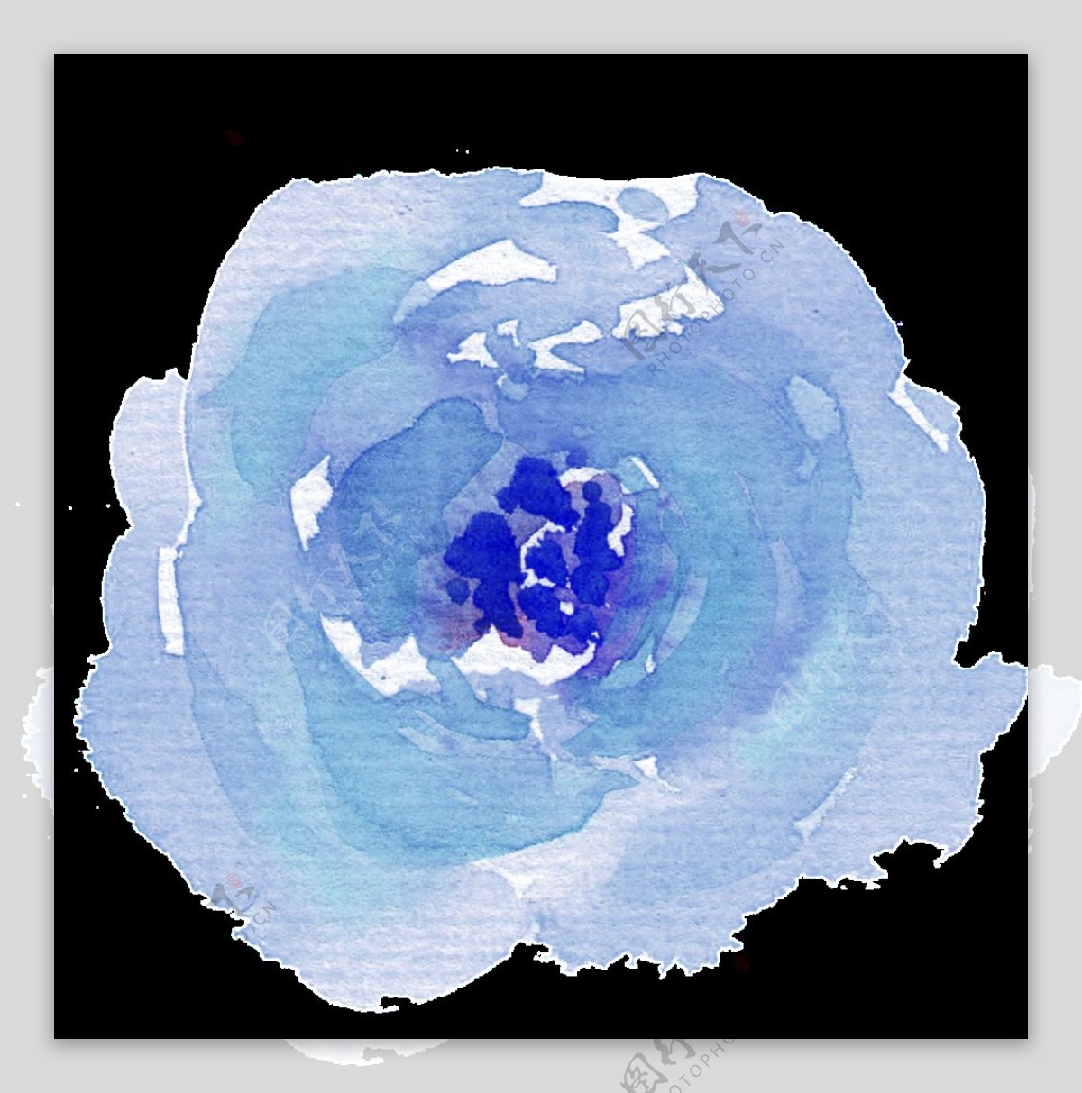 手绘紫蓝色水彩花PNG透明素材