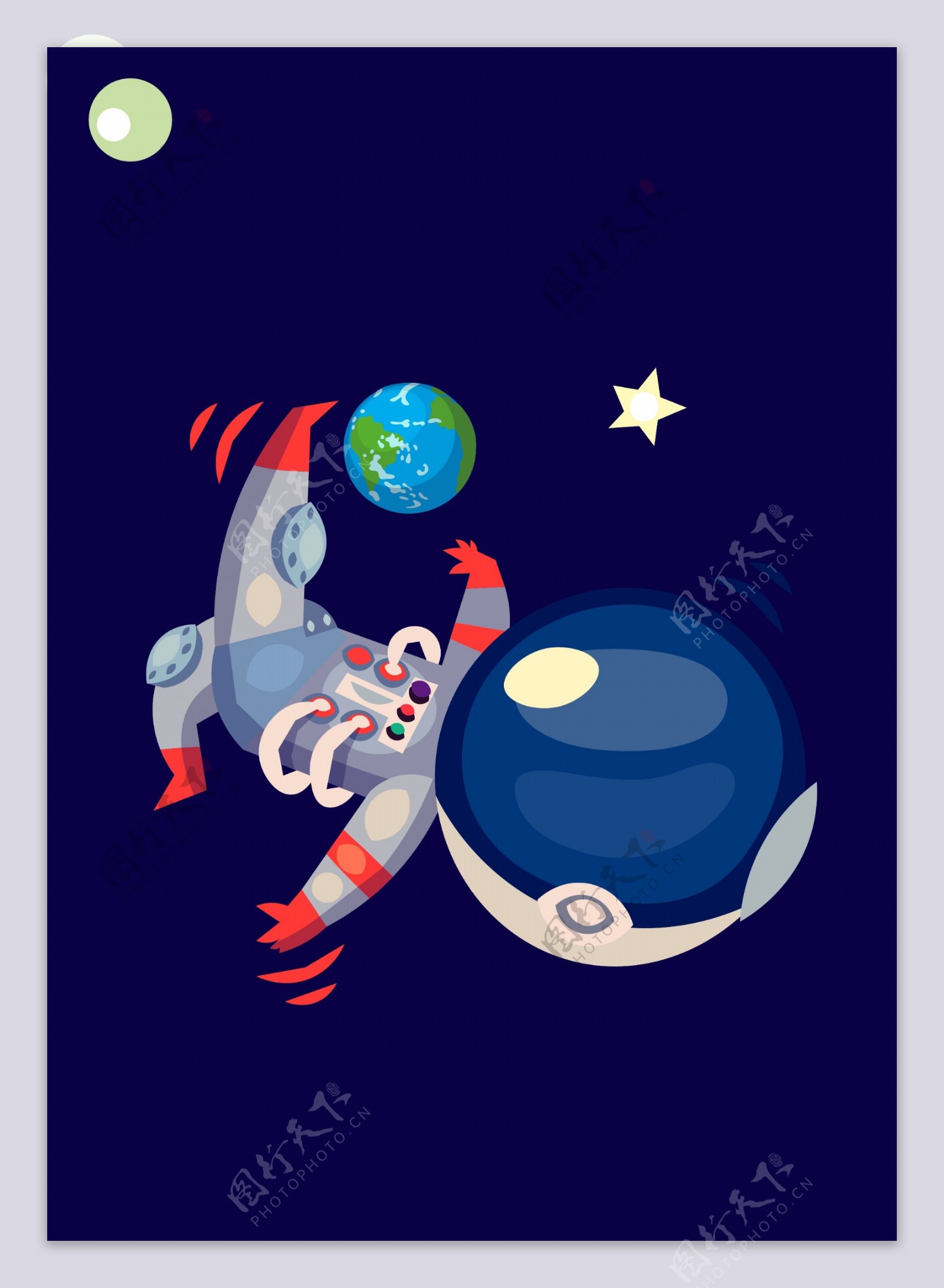 太空宇航员玩耍地球卡通商场手绘AI