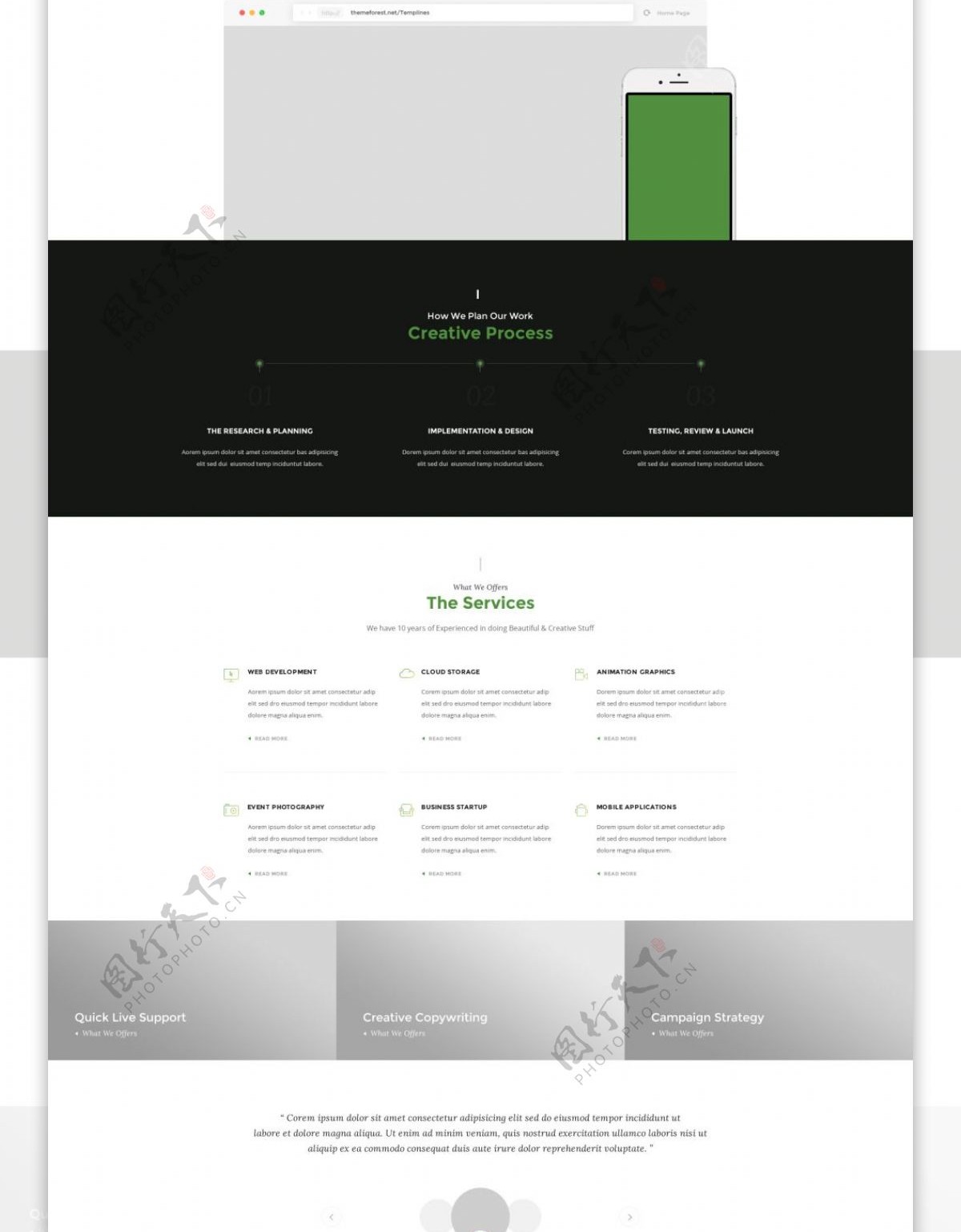 绿色渐变精美的科技商务网站模板首页
