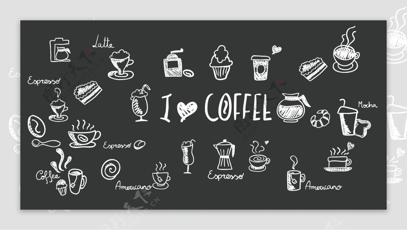 咖啡涂鸦背景板装饰图案