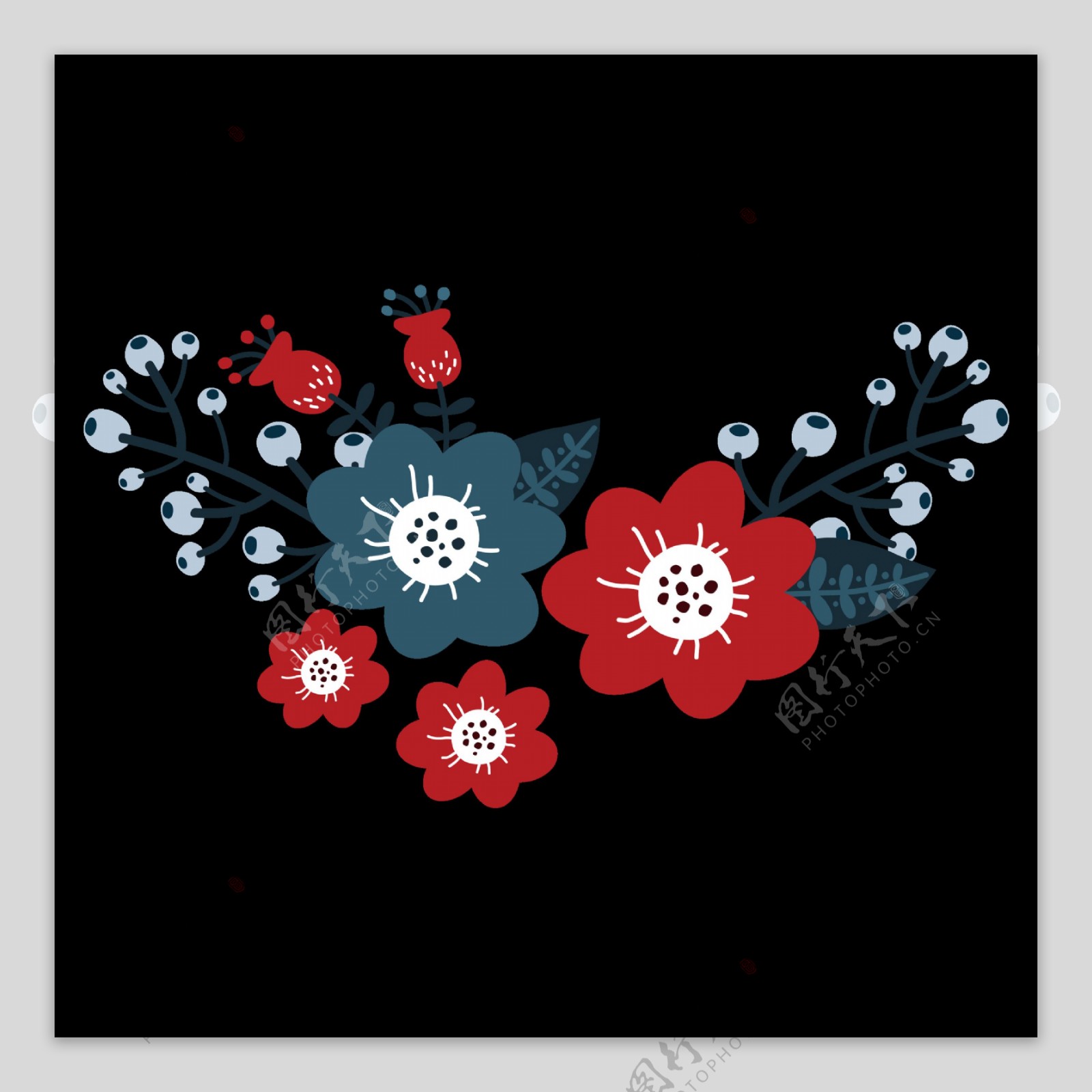 手绘美丽植物大红花透明花朵素材