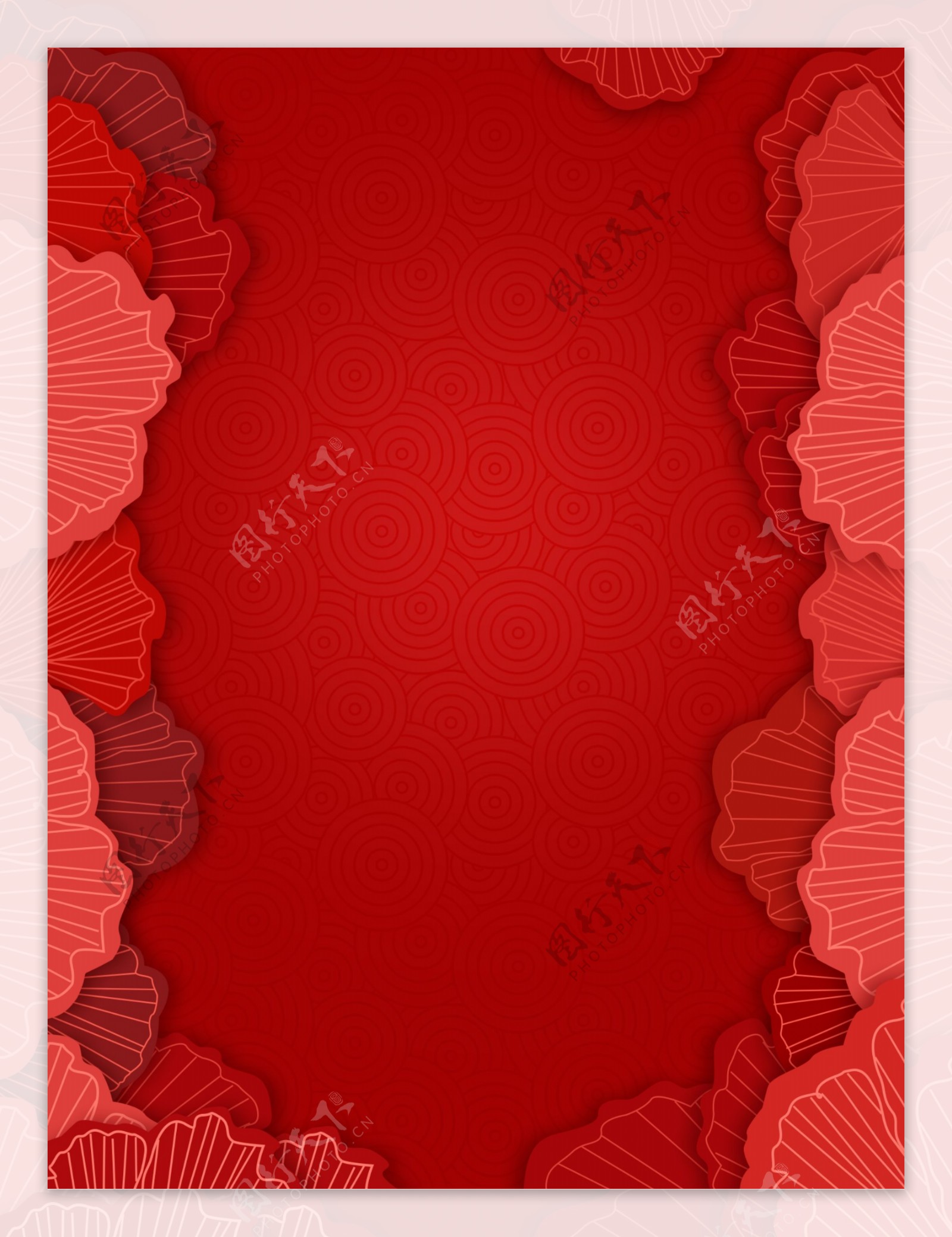 剪纸风格新年节日红色立体背景PSD源文件