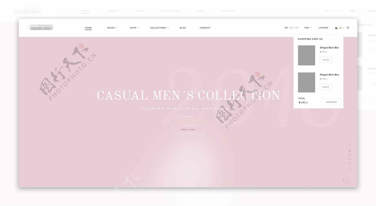 粉色企业在线购物商城网站模板之下拉框展示
