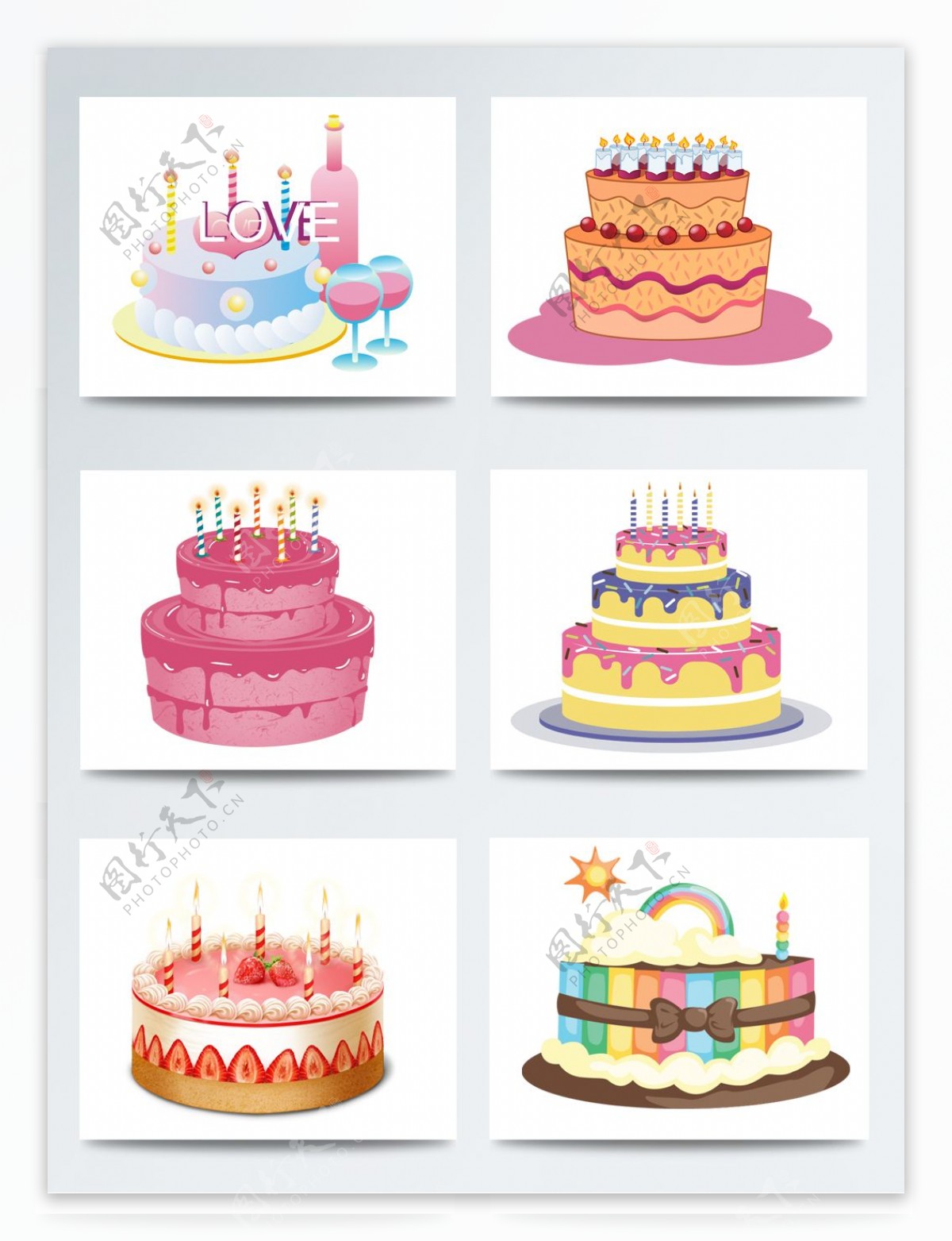 高清免扣卡通手绘矢量生日蛋糕糕点元素