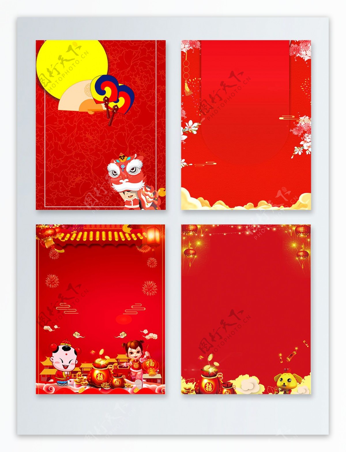 红色喜庆狗年节日卡通背景