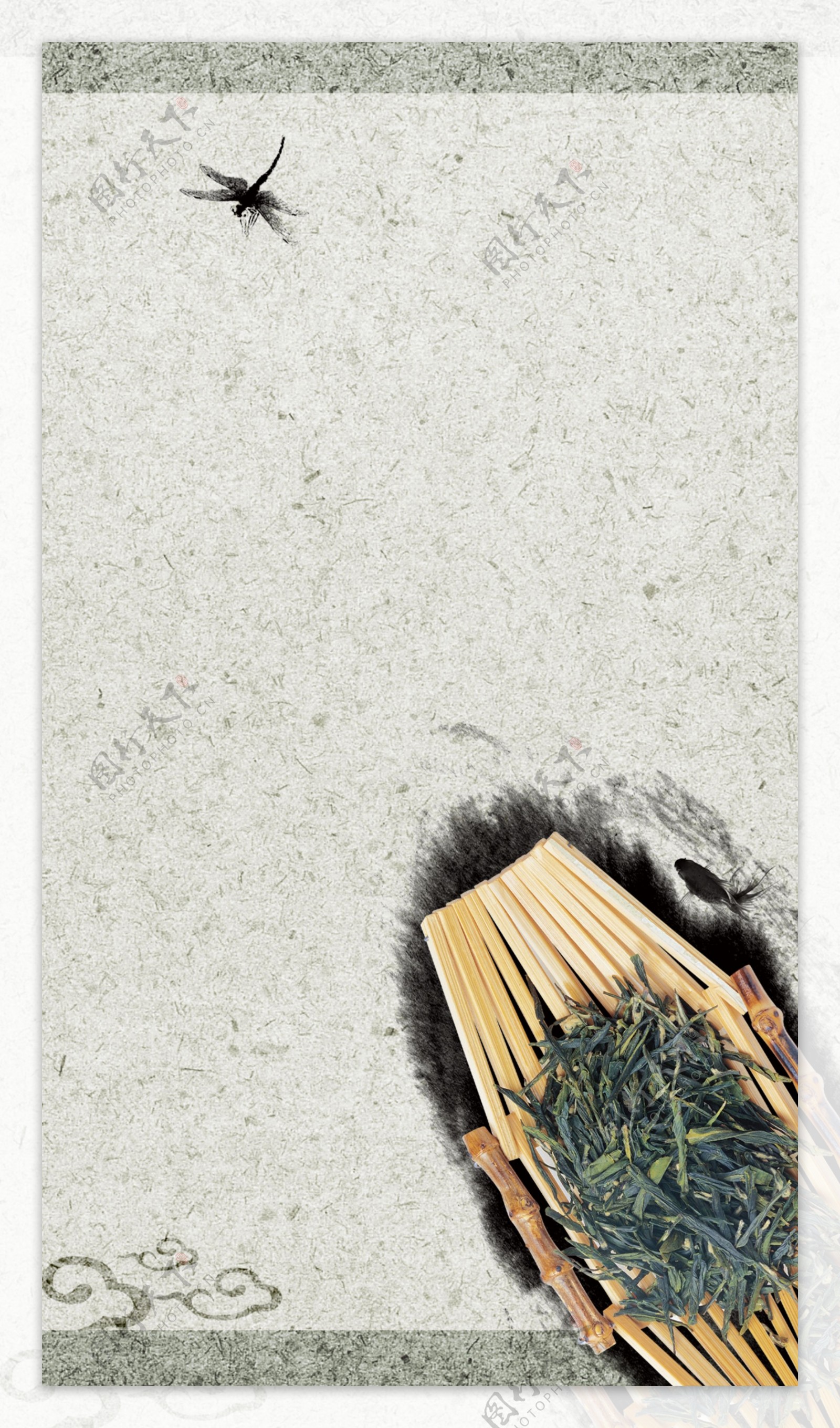 中式绿茶文化海报背景设计
